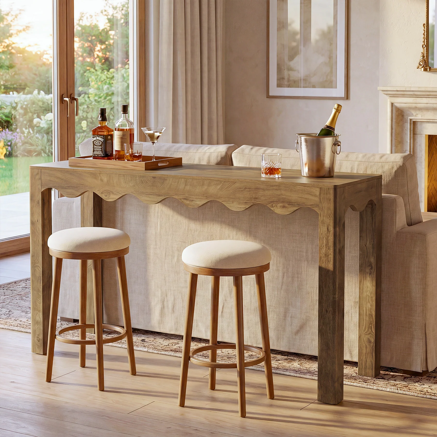 59" Bar Table for 4-6, Counter Height Pub Table with Wavy Curved Apron - Image 5