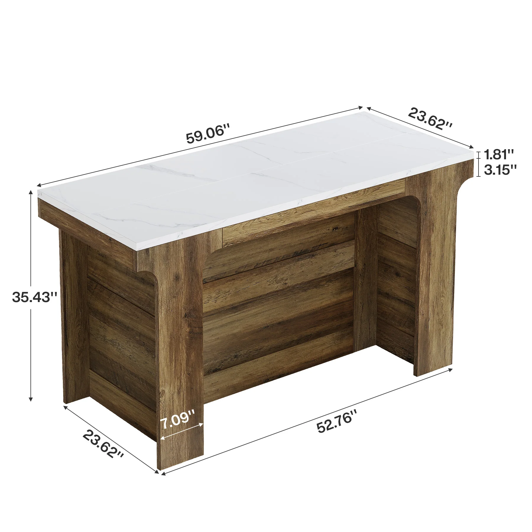59'' Bar Table, Modern Counter Height Table with Faux Marble Top for Kitchen, Bistro - Image 2