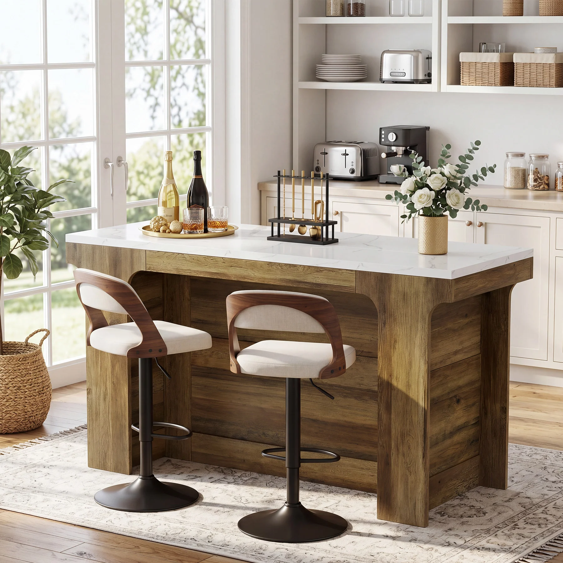59'' Bar Table, Modern Counter Height Table with Faux Marble Top for Kitchen, Bistro - Image 3