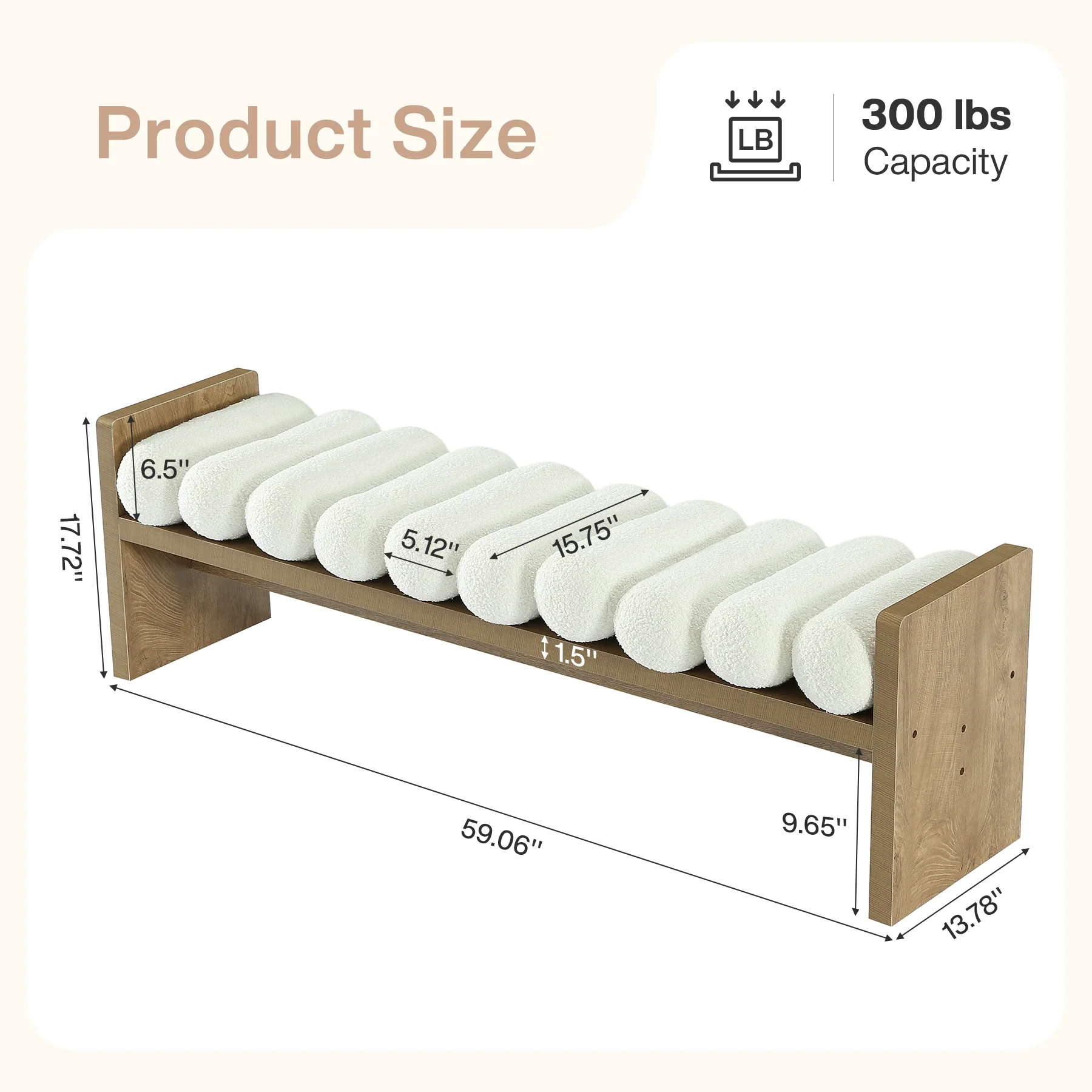 59'' Entryway Bench with Boucle Cushion, Upholstered Fabric End of Bed Bench for Hallway - Image 2