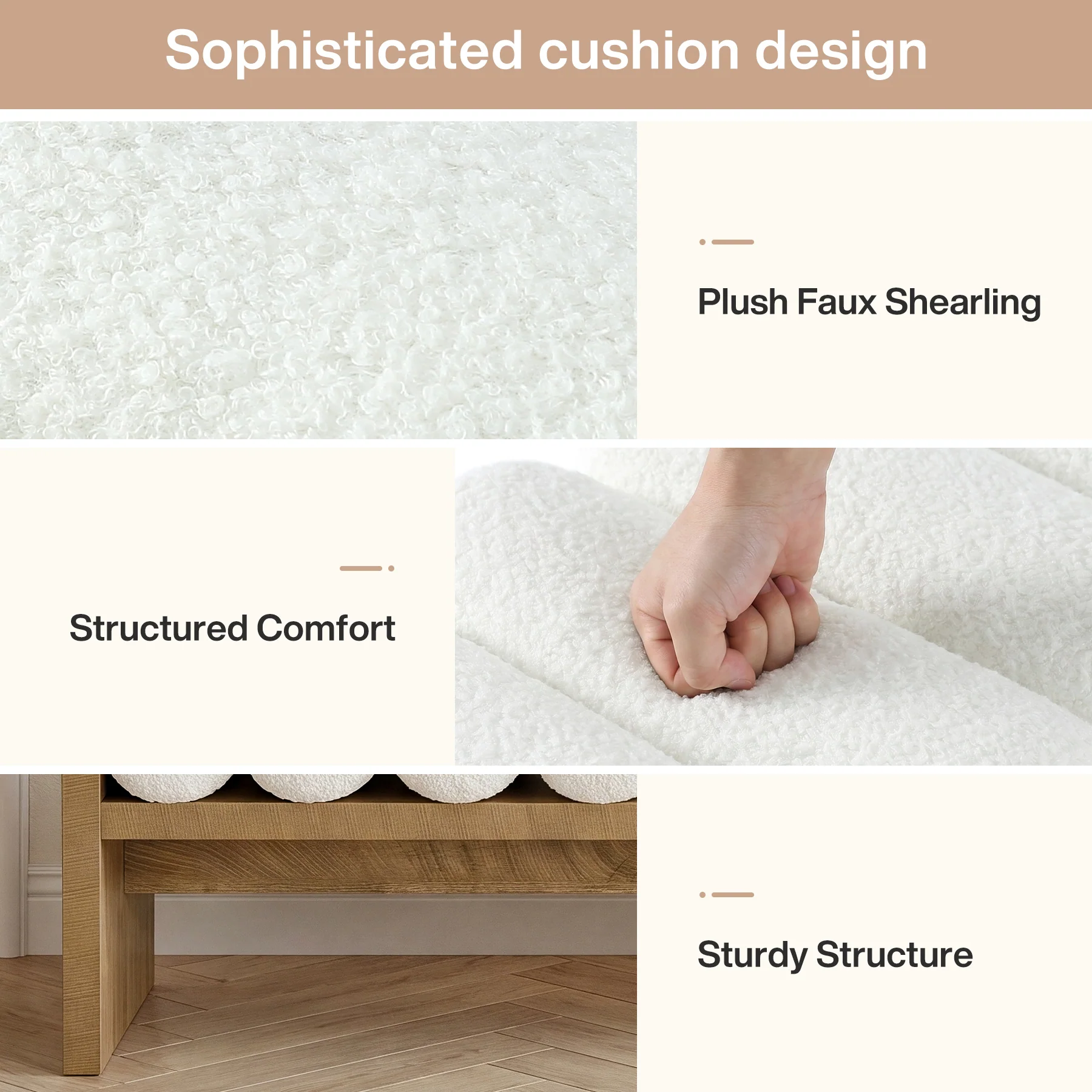 59'' Entryway Bench with Boucle Cushion, Upholstered Fabric End of Bed Bench for Hallway - Image 8