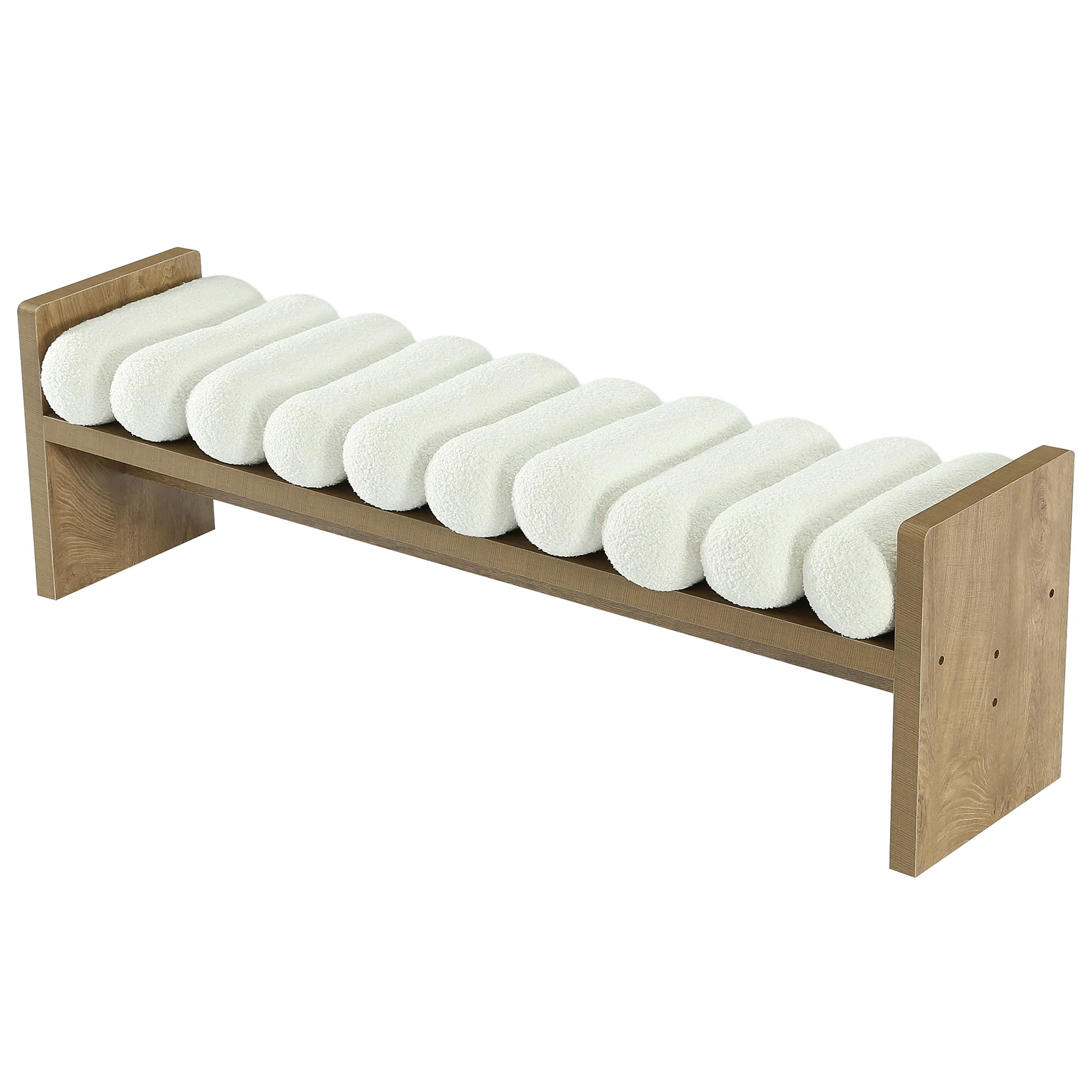59'' Entryway Bench with Boucle Cushion, Upholstered Fabric End of Bed Bench for Hallway - Image 9