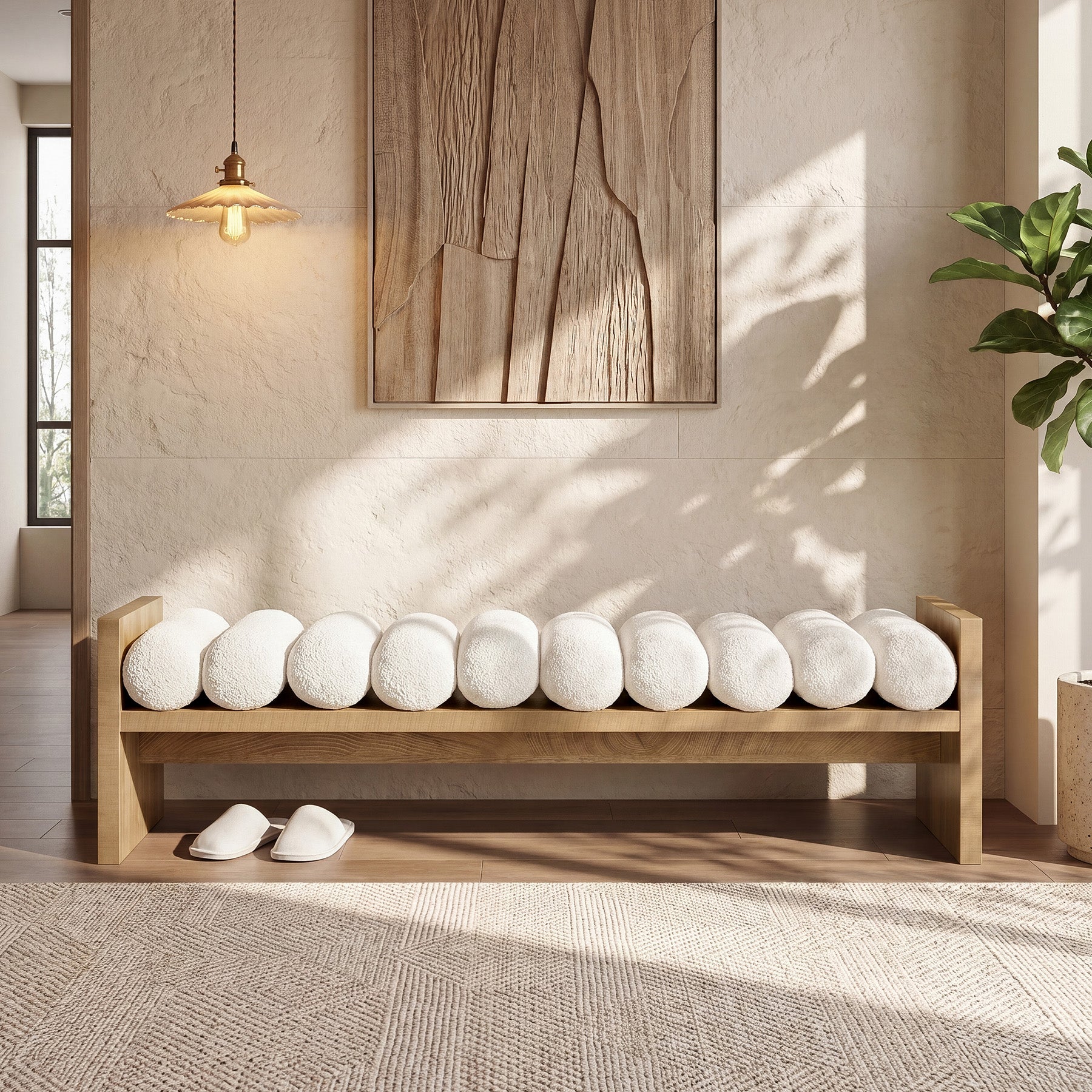 59'' Entryway Bench with Boucle Cushion, Upholstered Fabric End of Bed Bench for Hallway - Image 6