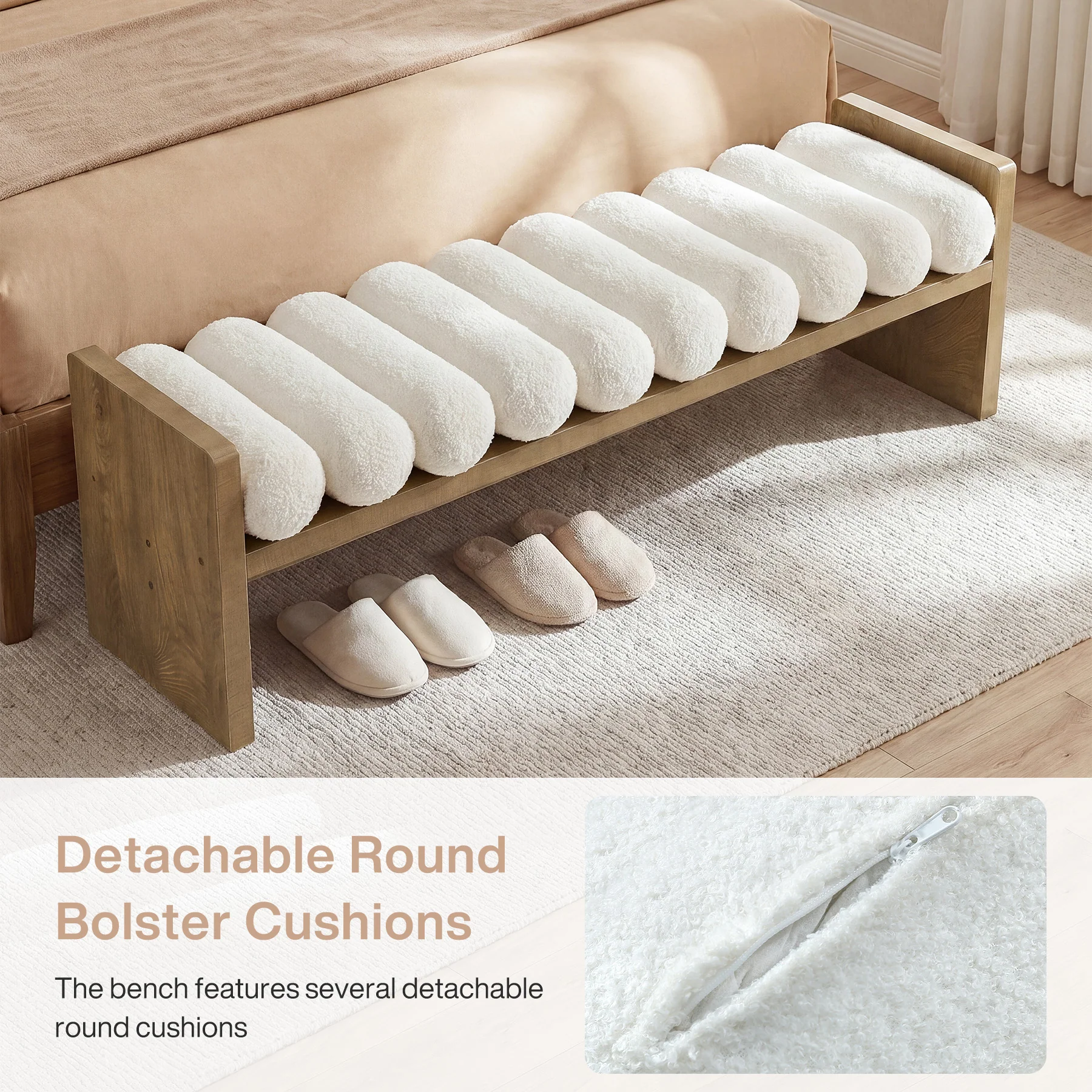 59'' Entryway Bench with Boucle Cushion, Upholstered Fabric End of Bed Bench for Hallway - Image 7