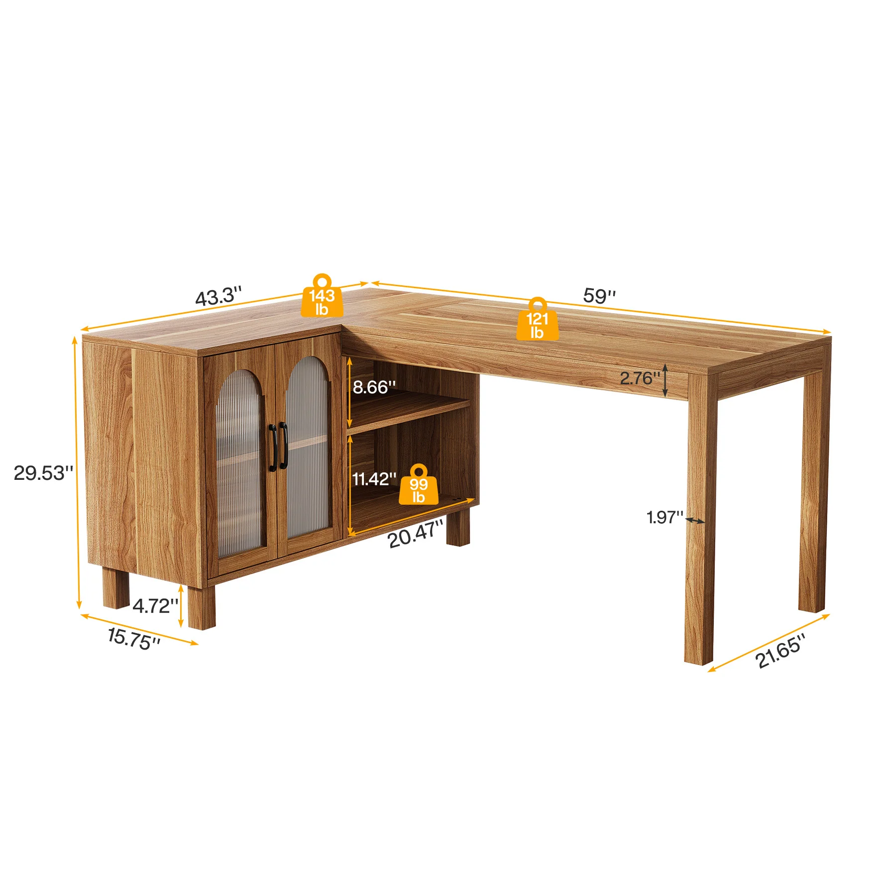 59" L-Shaped Executive Desk, Computer Desk Home Office Desk With Storage Cabinet - Image 2