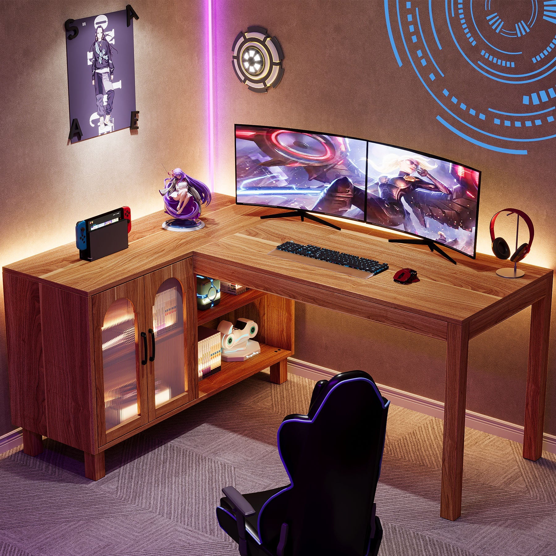 59" L-Shaped Executive Desk, Computer Desk Home Office Desk With Storage Cabinet - Image 3