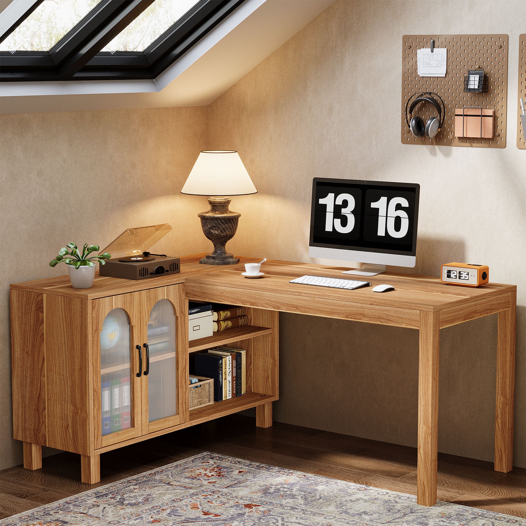 59" L-Shaped Executive Desk, Computer Desk Home Office Desk With Storage Cabinet - Image 5