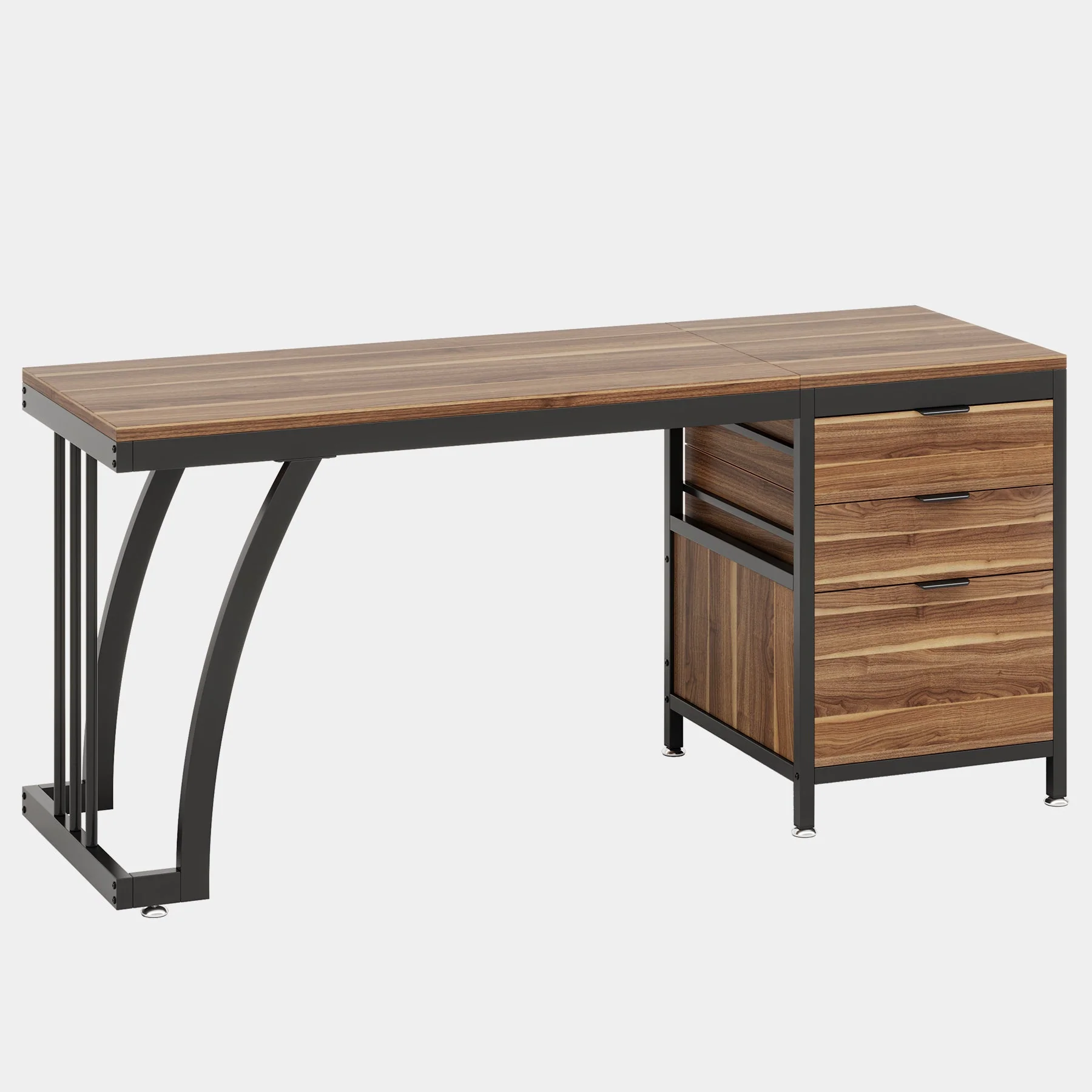 Industrial Computer Desk, 59" Study Desk with Reversible Drawer Cabinet - Image 11