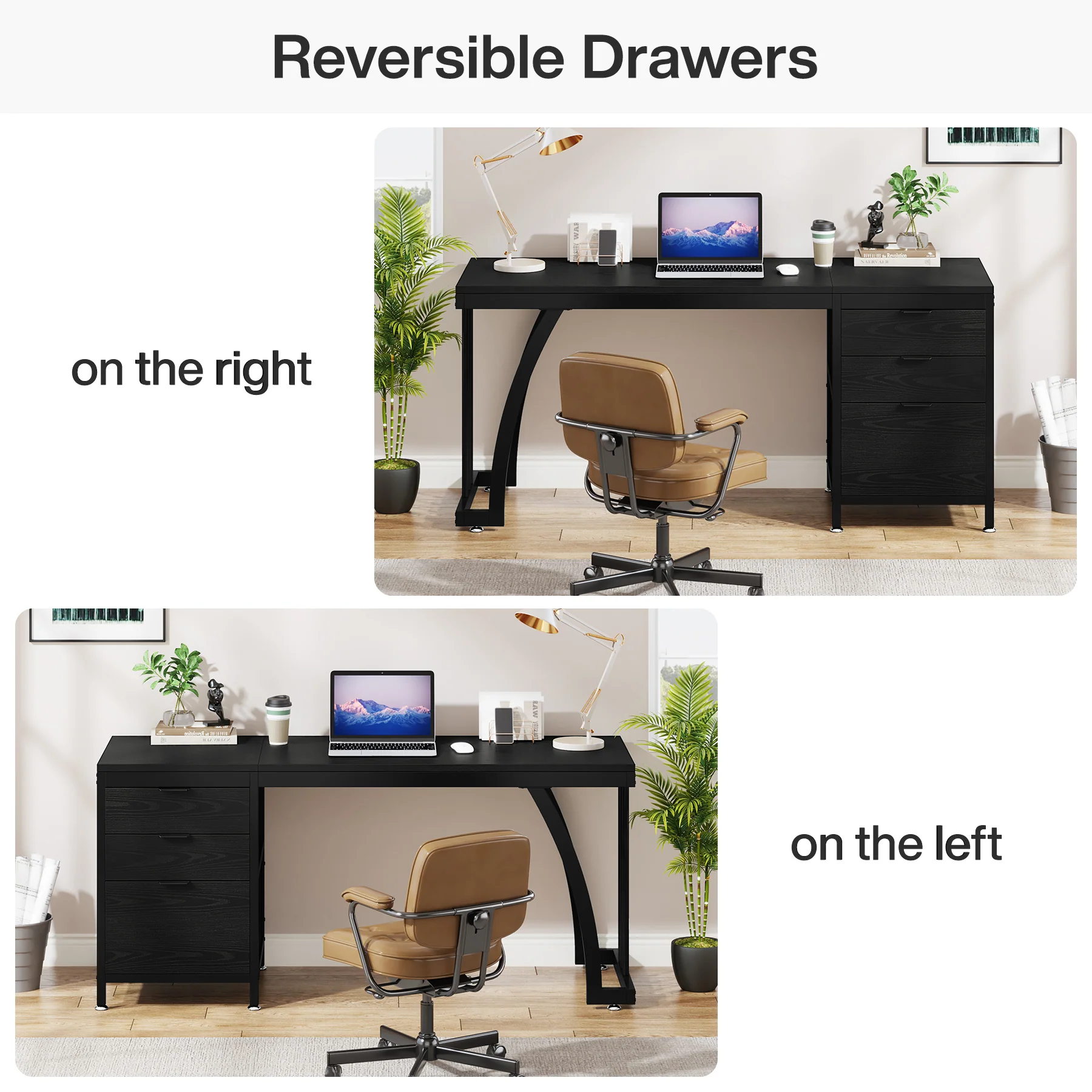 Industrial Computer Desk, 59" Study Desk with Reversible Drawer Cabinet - Image 13
