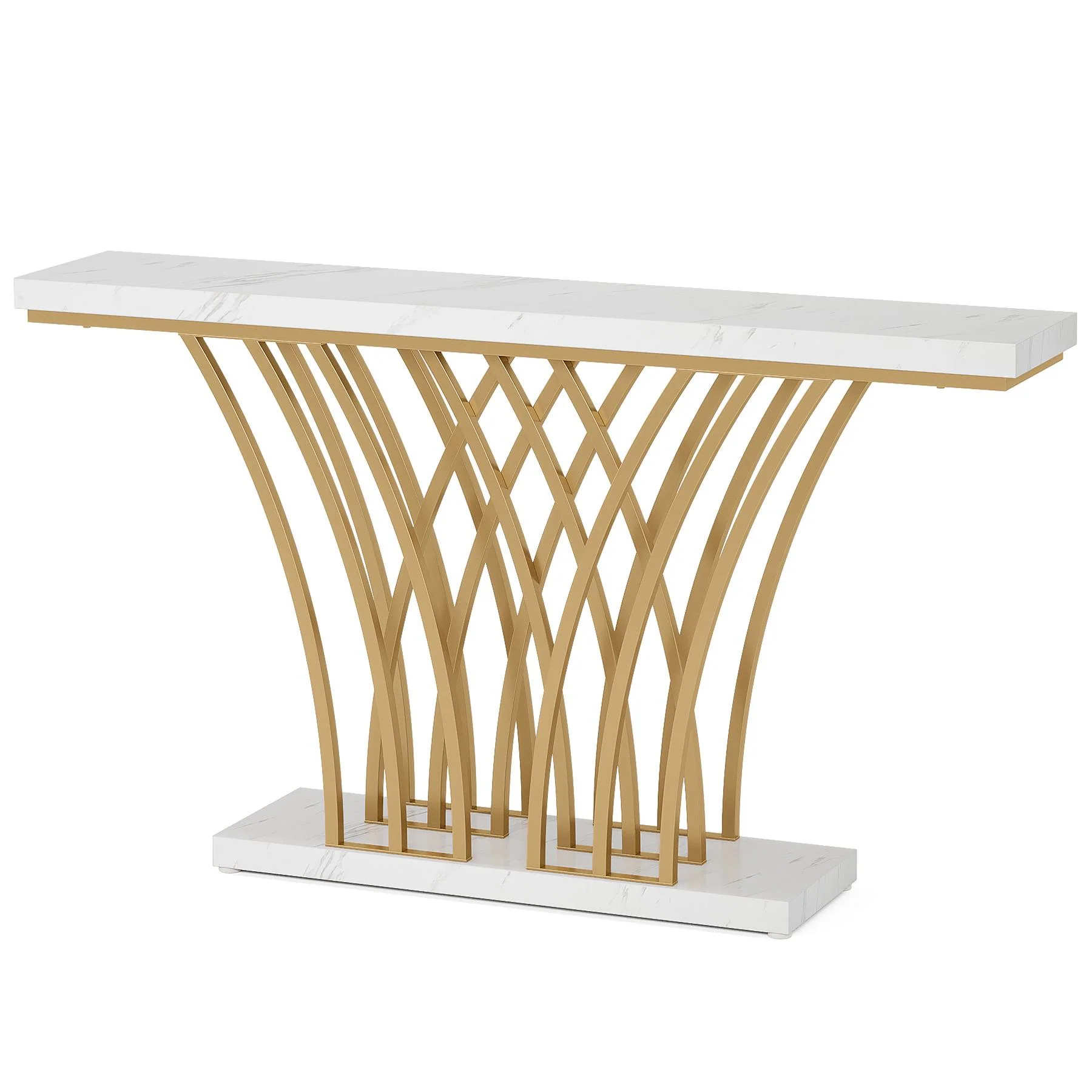 59 " Faux Marble Console Table with Geometric Metal Base - Image 8