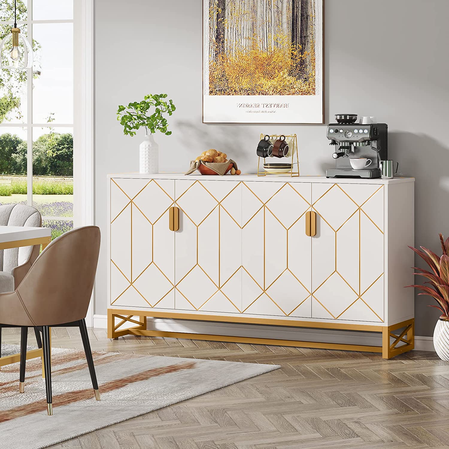 59" Modern Sideboard Buffet Kitchen Storage Cabinet with Doors - Image 3