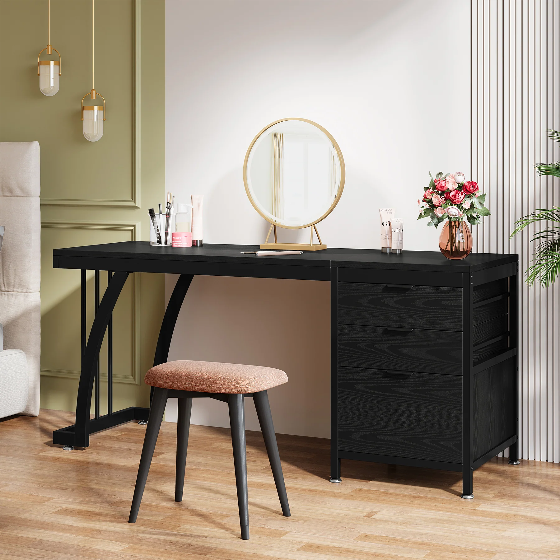 3-Drawer Makeup Vanity Desk, 59" Dressing Table with Reversible Drawers (Only Desk) - Image 12