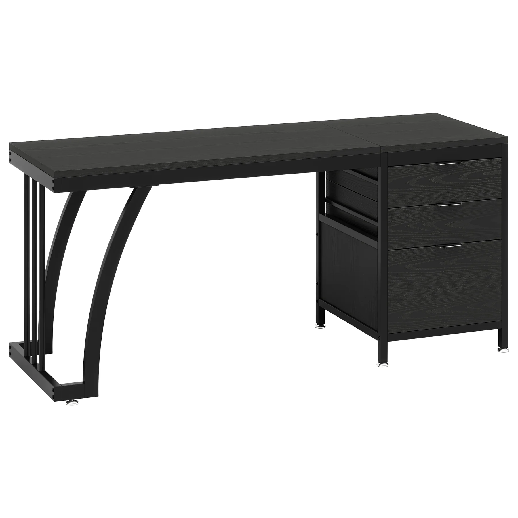 Industrial Computer Desk, 59" Study Desk with Reversible Drawer Cabinet - Image 14