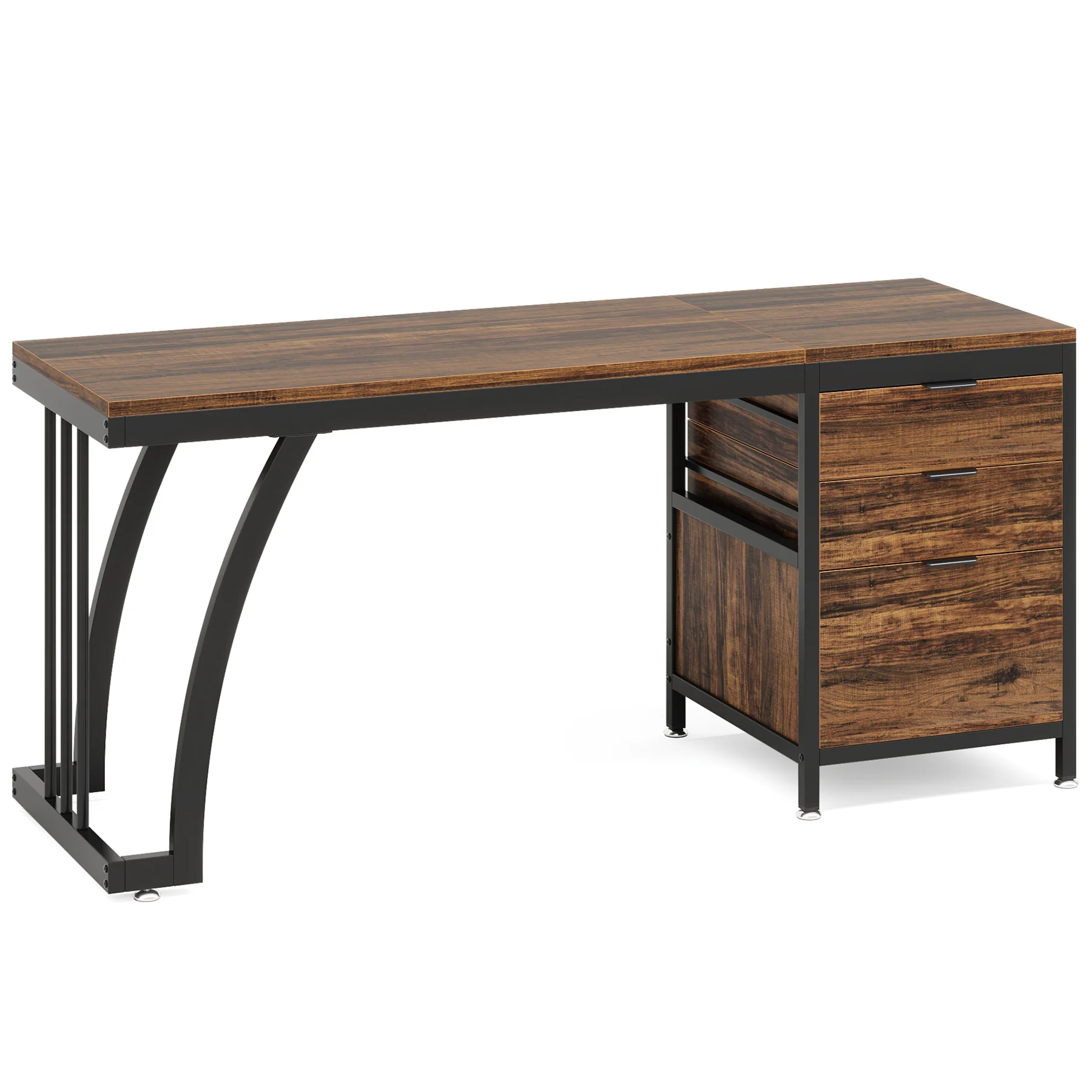 Industrial Computer Desk, 59" Study Desk with Reversible Drawer Cabinet - Image 18