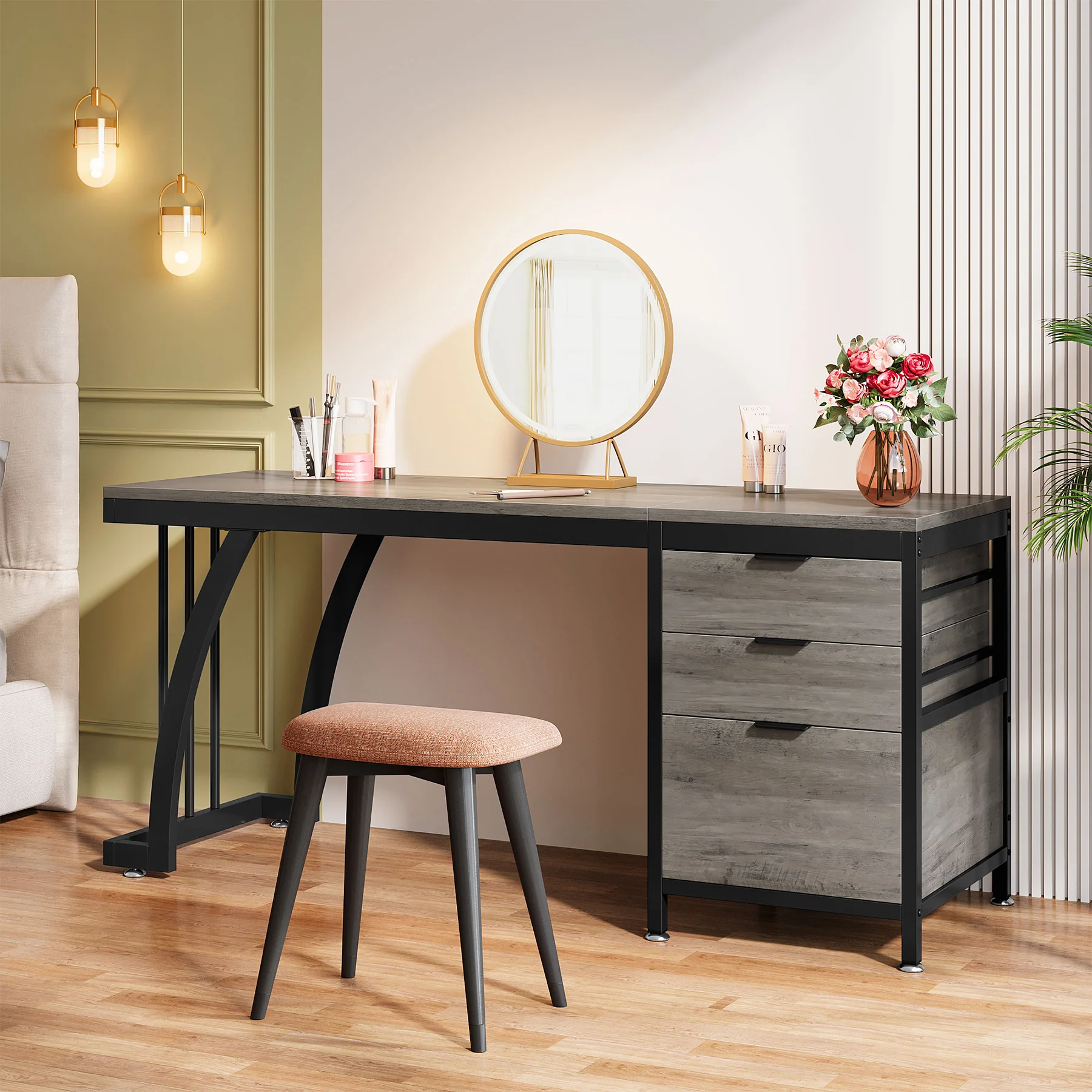 3-Drawer Makeup Vanity Desk, 59" Dressing Table with Reversible Drawers (Only Desk) - Image 15