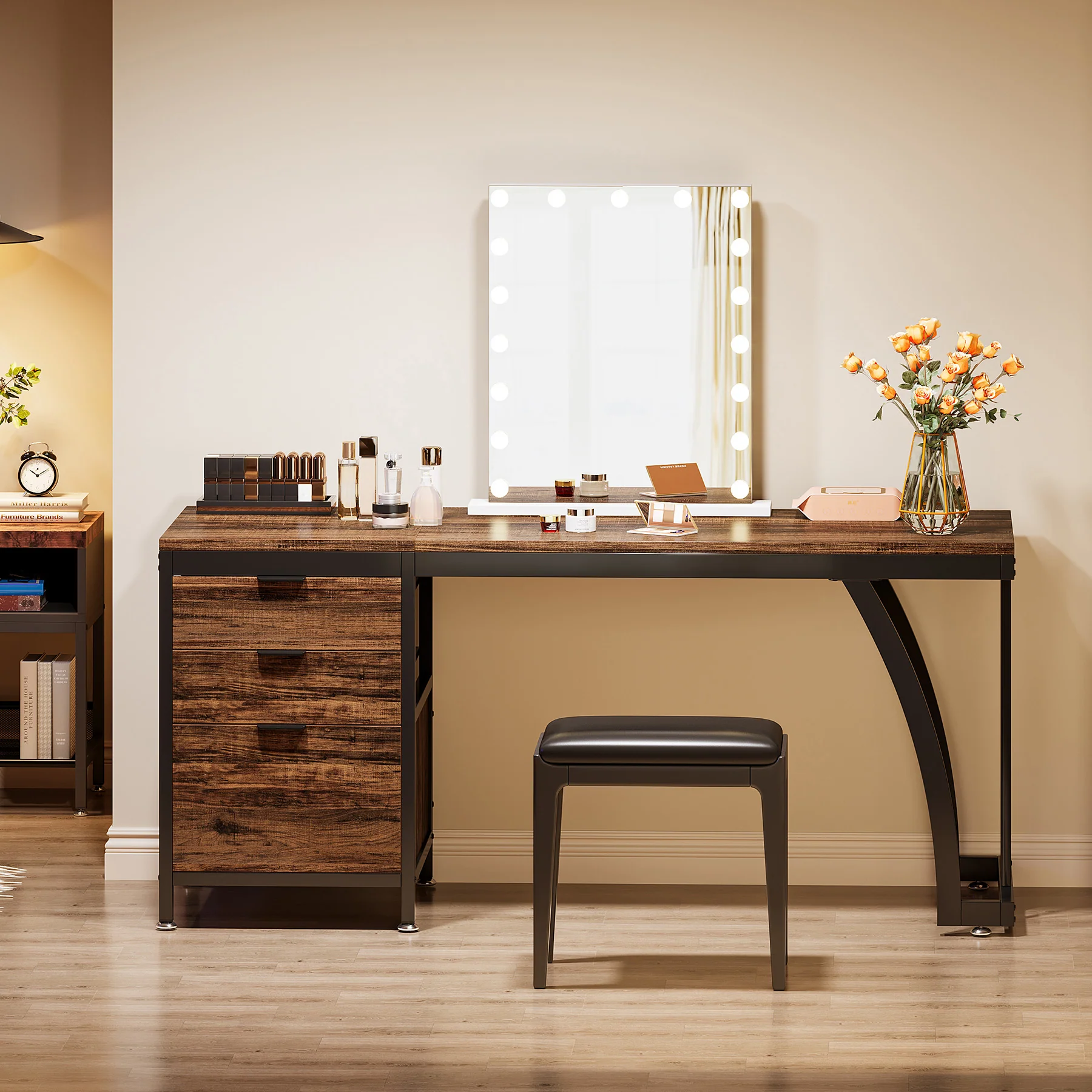 3-Drawer Makeup Vanity Desk, 59" Dressing Table with Reversible Drawers (Only Desk) - Image 4