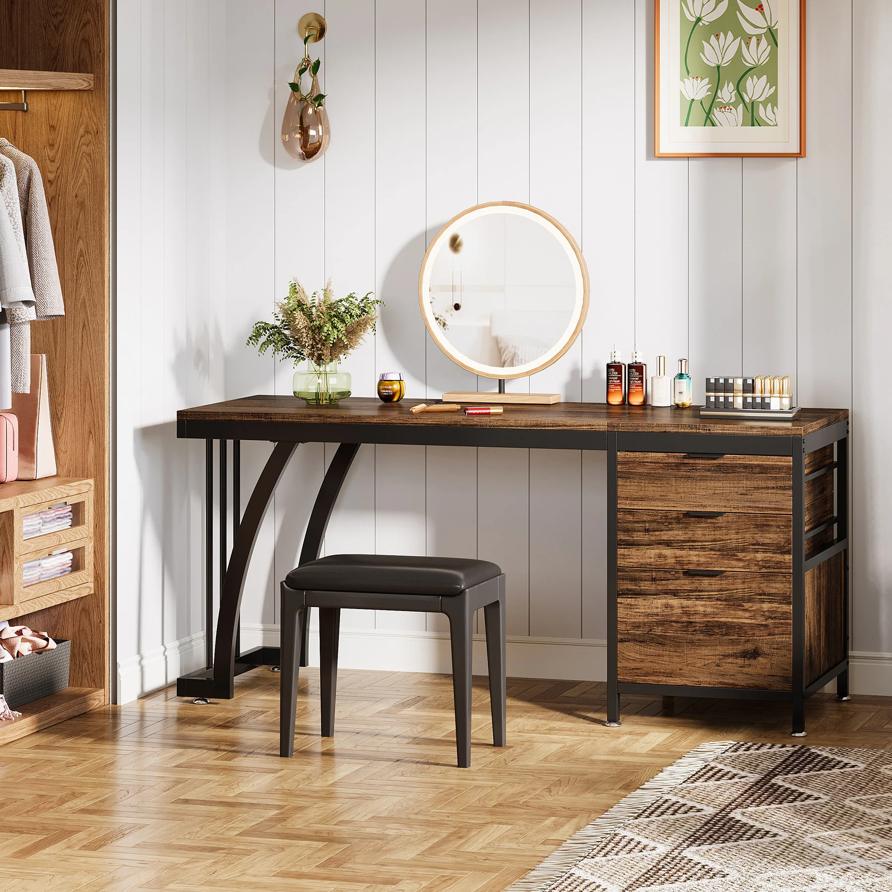 3-Drawer Makeup Vanity Desk, 59" Dressing Table with Reversible Drawers (Only Desk) - Image 5