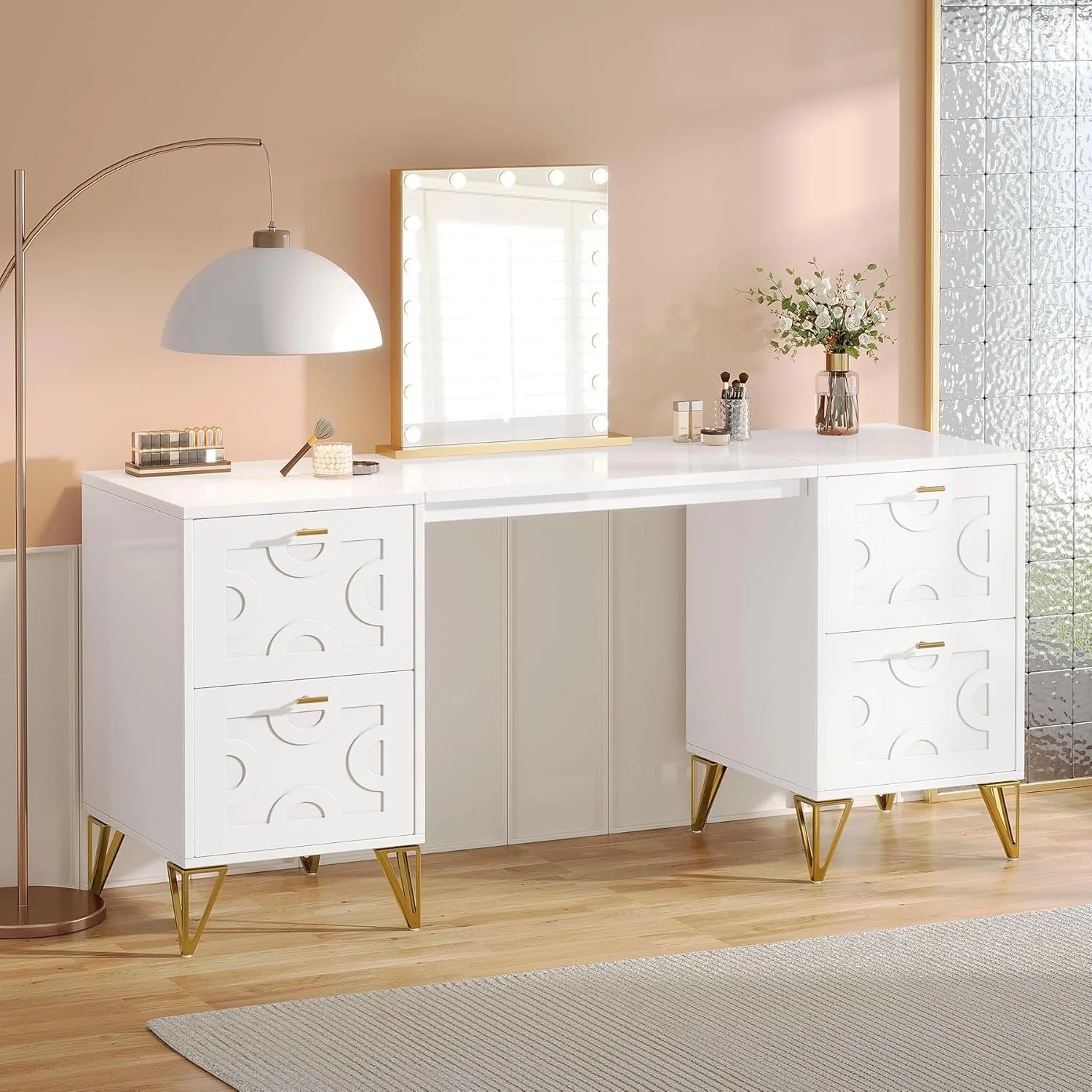 59" Makeup Vanity Desk, Modern Dressing Table with 4 Drawers (Without Mirror)