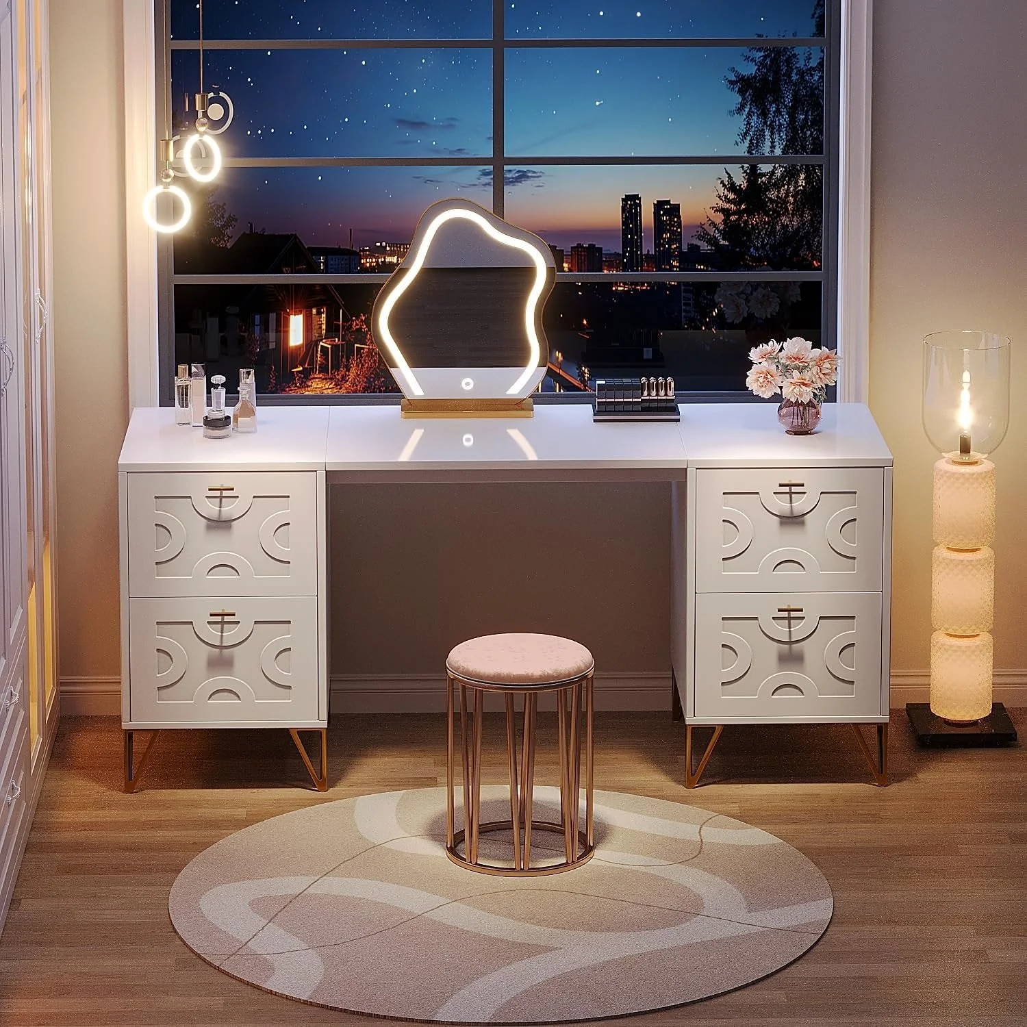 59" Makeup Vanity Desk, Modern Dressing Table with 4 Drawers (Without Mirror) - Image 3