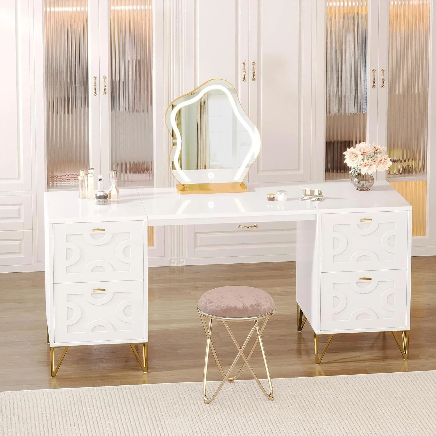 59" Makeup Vanity Desk, Modern Dressing Table with 4 Drawers (Without Mirror) - Image 4