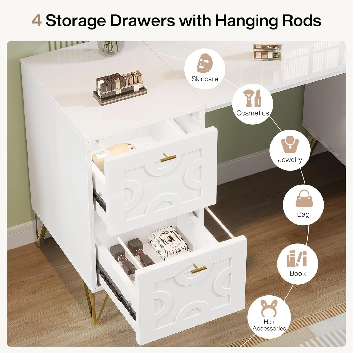 59" Makeup Vanity Desk, Modern Dressing Table with 4 Drawers (Without Mirror) - Image 6