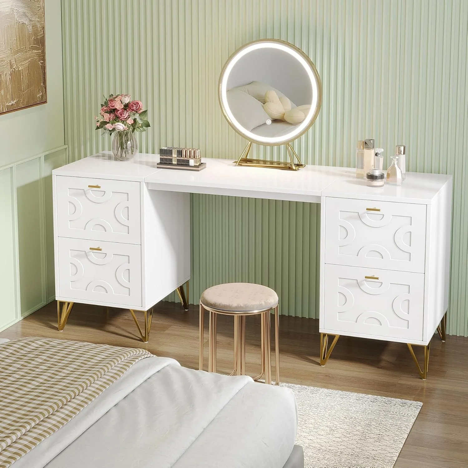 59" Makeup Vanity Desk, Modern Dressing Table with 4 Drawers (Without Mirror) - Image 7