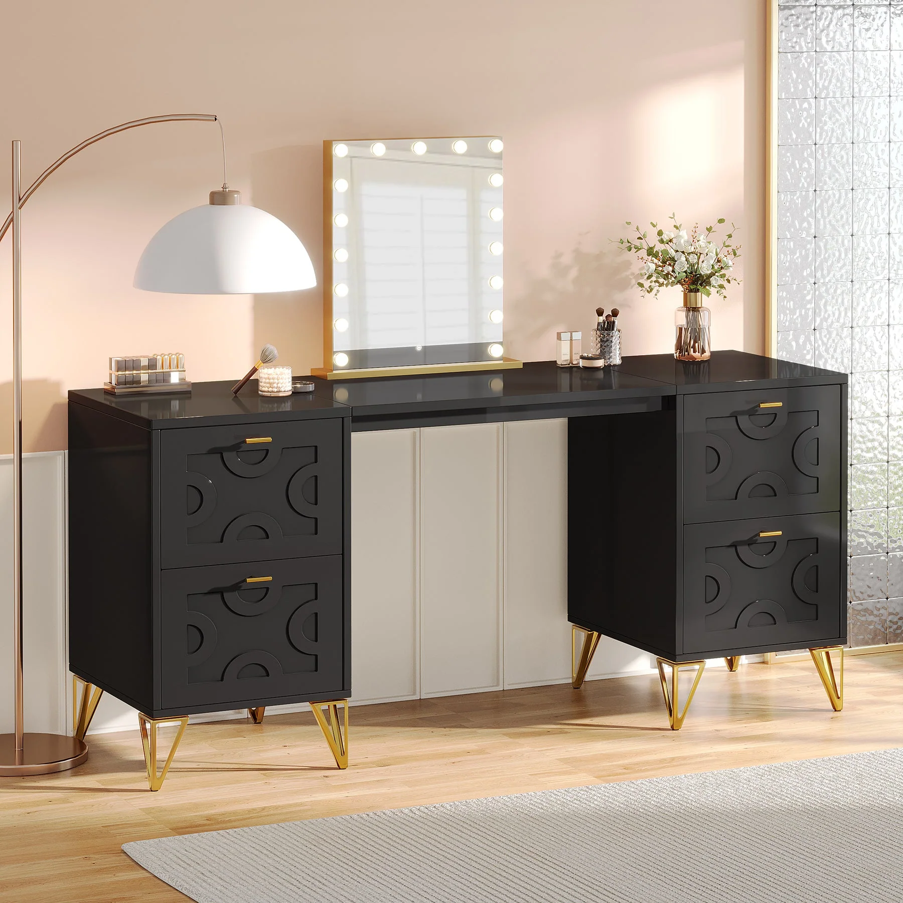 59" Makeup Vanity Desk, Modern Dressing Table with 4 Drawers (Without Mirror) - Image 8