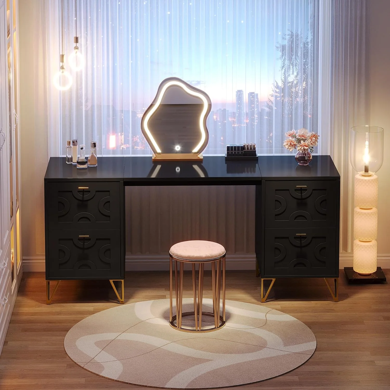 59" Makeup Vanity Desk, Modern Dressing Table with 4 Drawers (Without Mirror) - Image 9