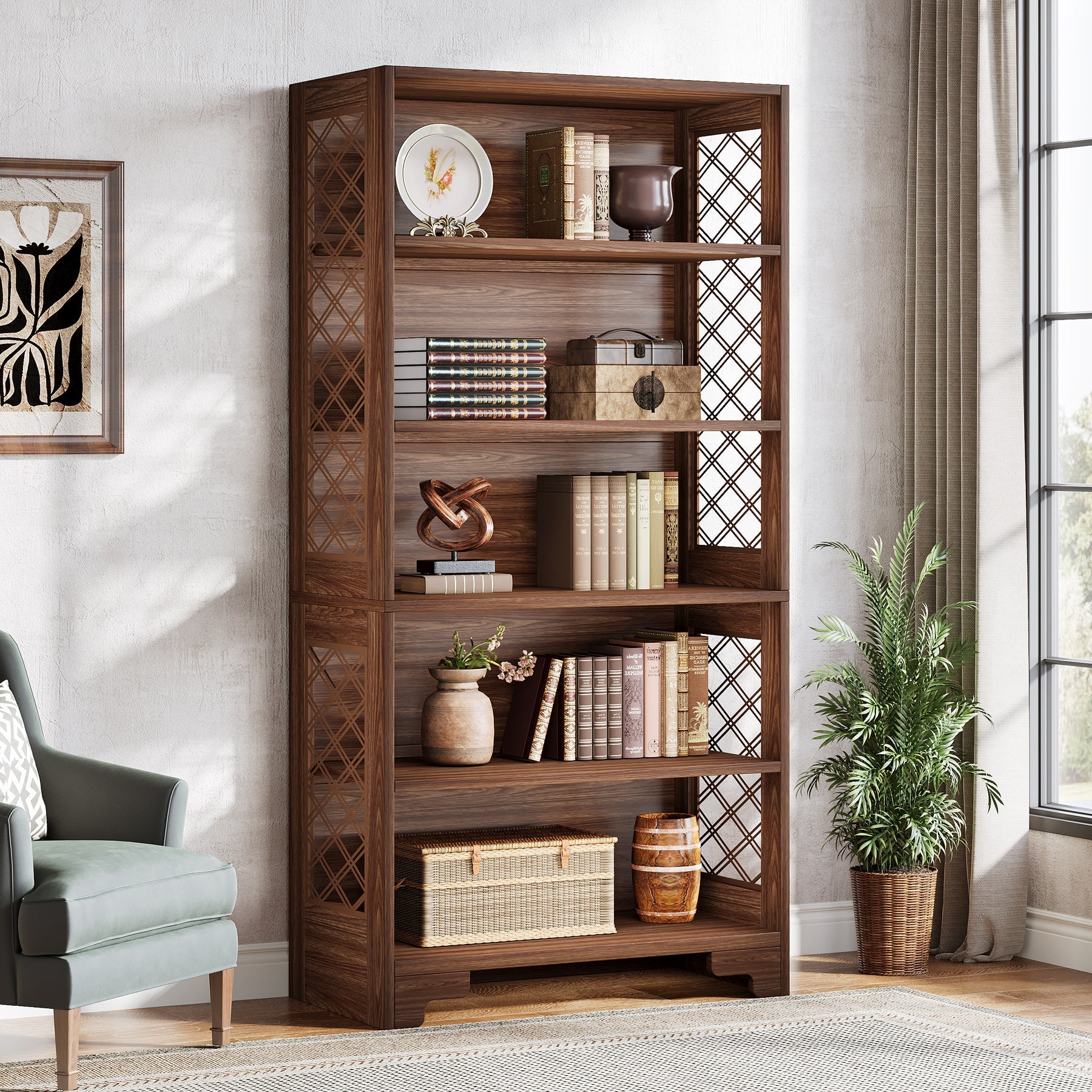 70.8" Freestanding Bookshelf, 6-Tier Bookcase Display Rack Storage Shelves - Image 3