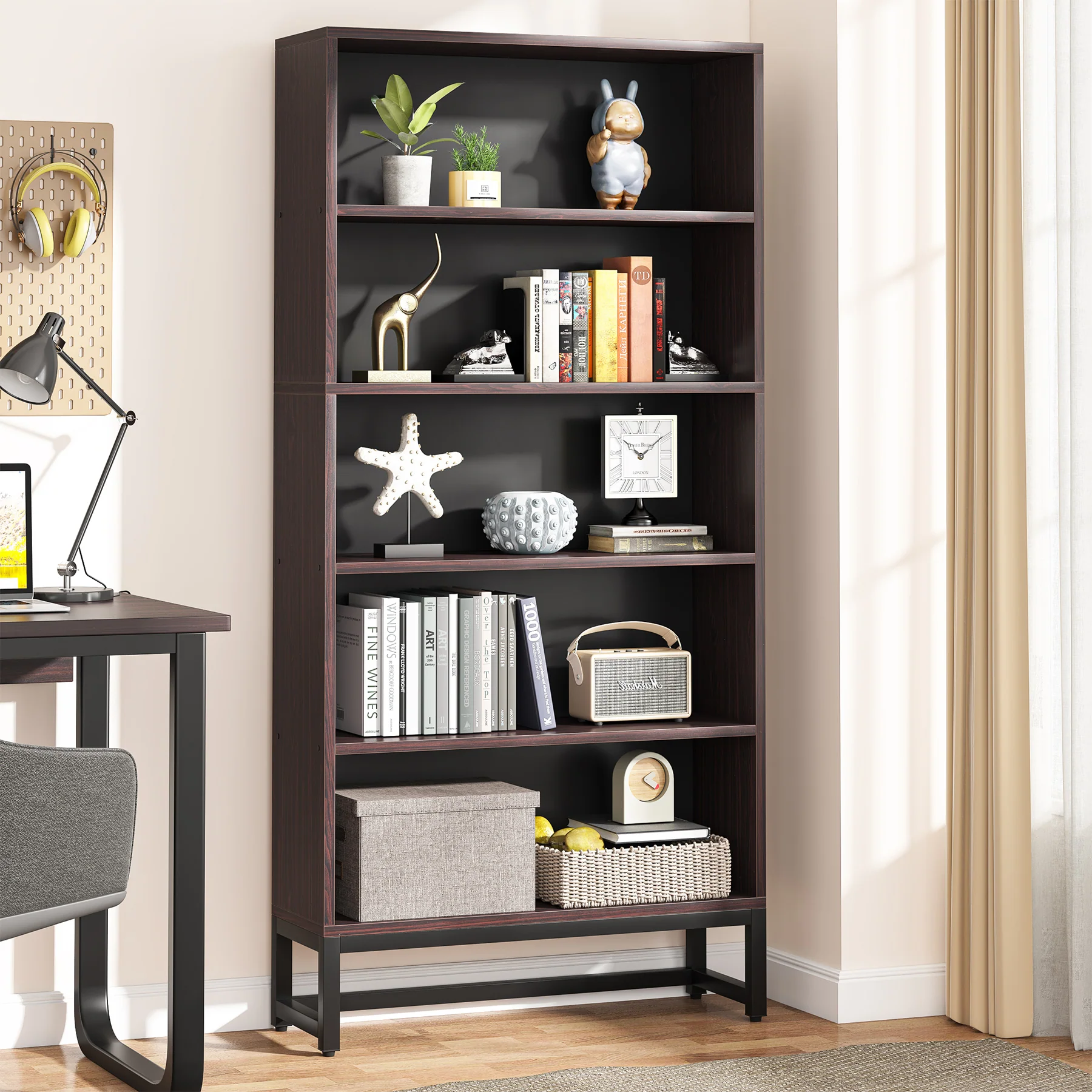 70.8" Bookcase, Large Bookshelf Organizer with 5-Tier Storage Shelves - Image 10