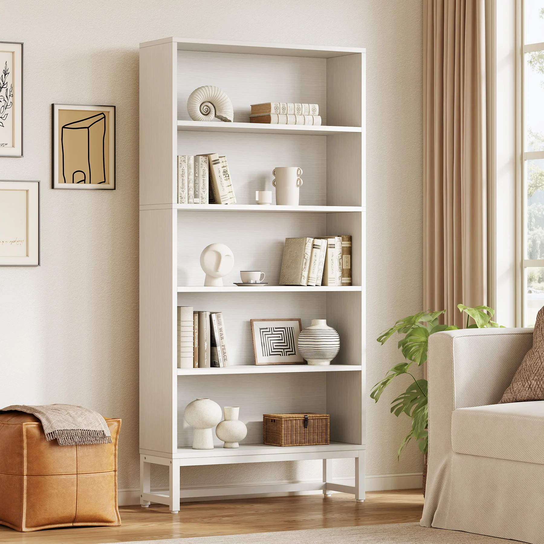 70.8" Bookcase, Large Bookshelf Organizer with 5-Tier Storage Shelves - Image 12