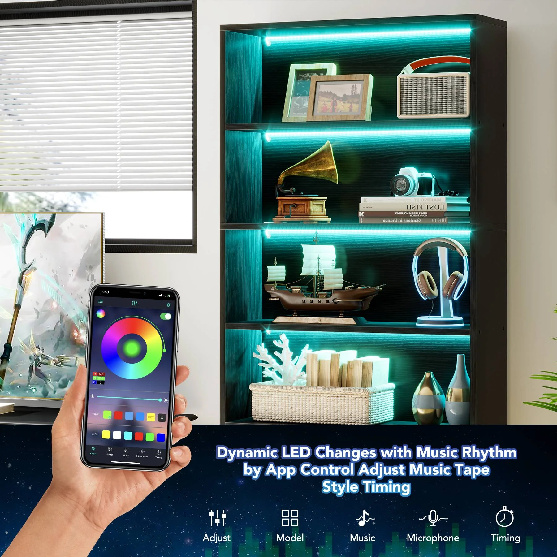 70.8" Bookcase, Large Bookshelf Organizer with 5-Tier Storage Shelves - Image 9