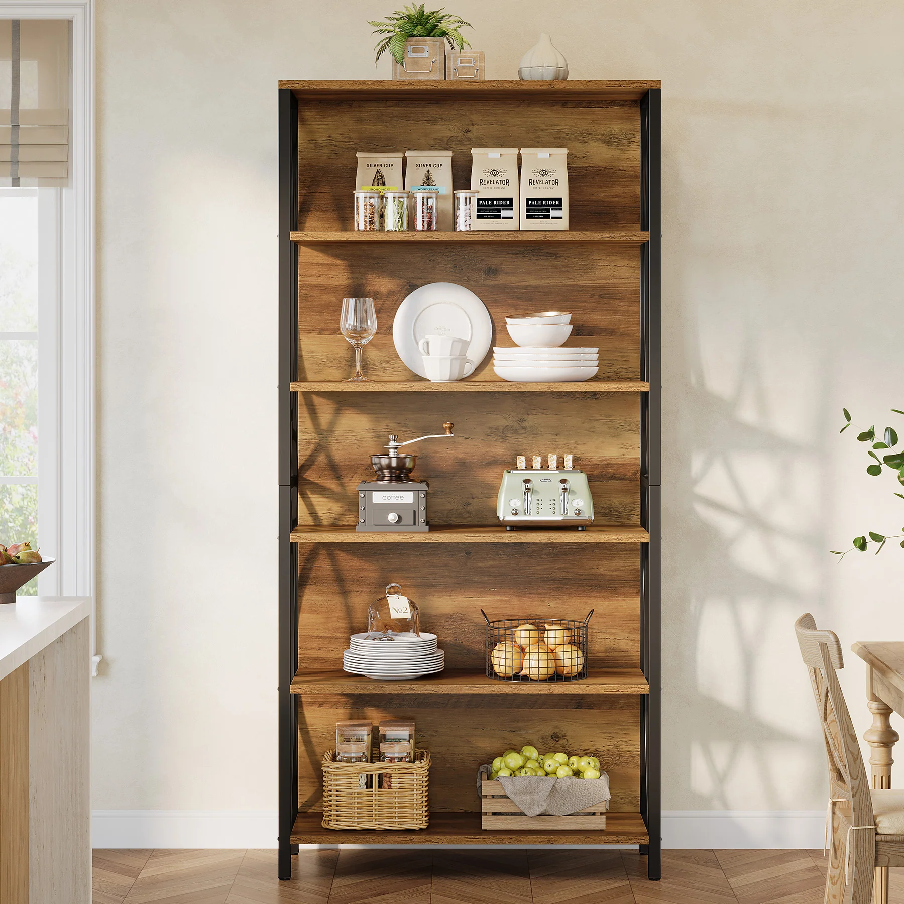 6-Tier Bookshelf, 70.87" Industrial Bookcase with Geometric Metal Frame - Image 6