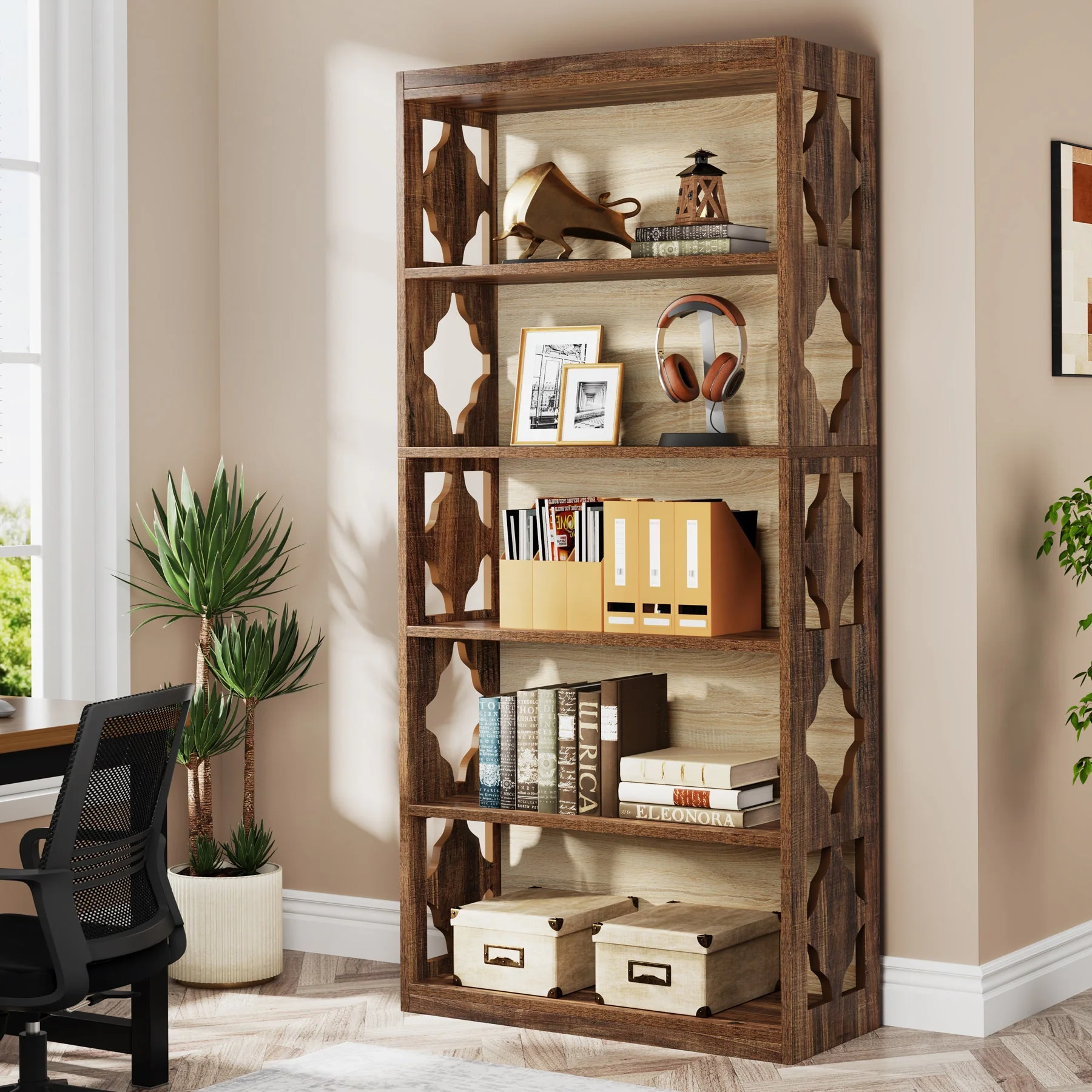 6-Tier Bookshelf, 70-Inch Wood Bookcase with Storage Shelves - Image 3