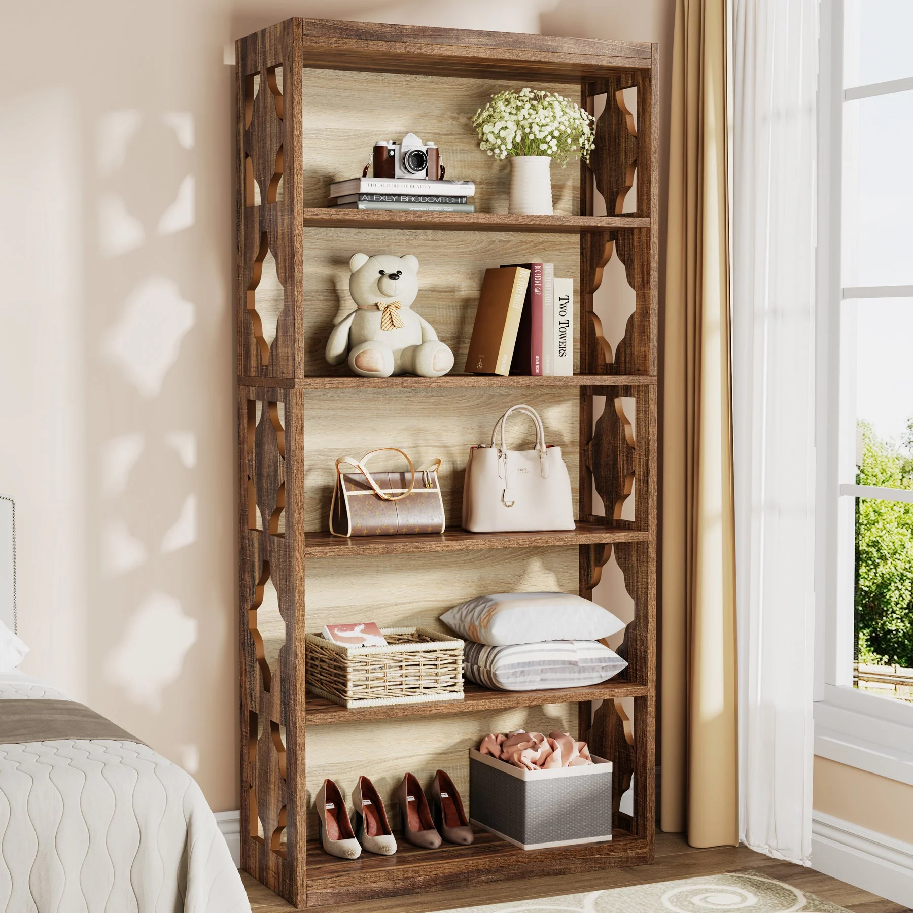 6-Tier Bookshelf, 70-Inch Wood Bookcase with Storage Shelves - Image 4