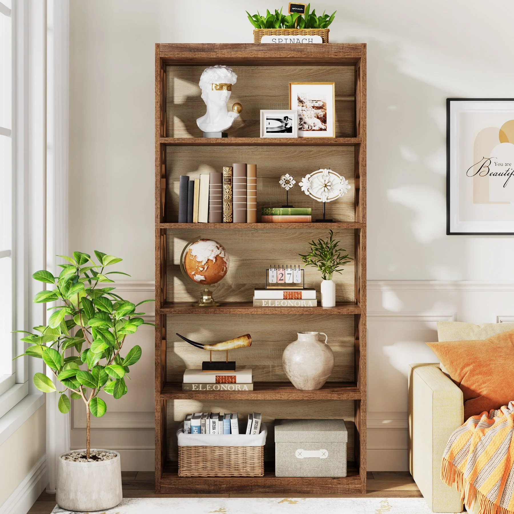 6-Tier Bookshelf, 70-Inch Wood Bookcase with Storage Shelves - Image 5