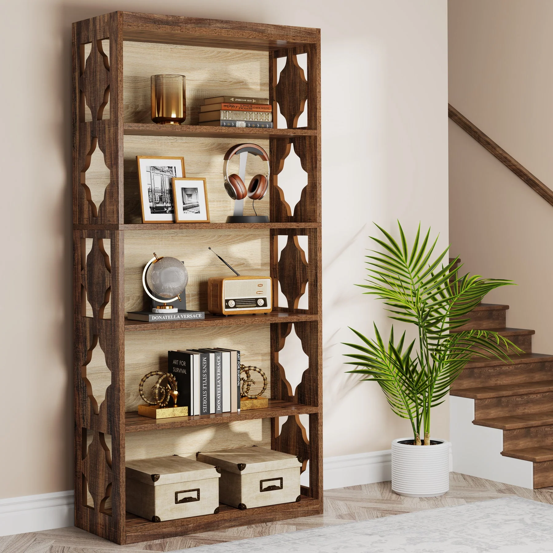 6-Tier Bookshelf, 70-Inch Wood Bookcase with Storage Shelves - Image 6