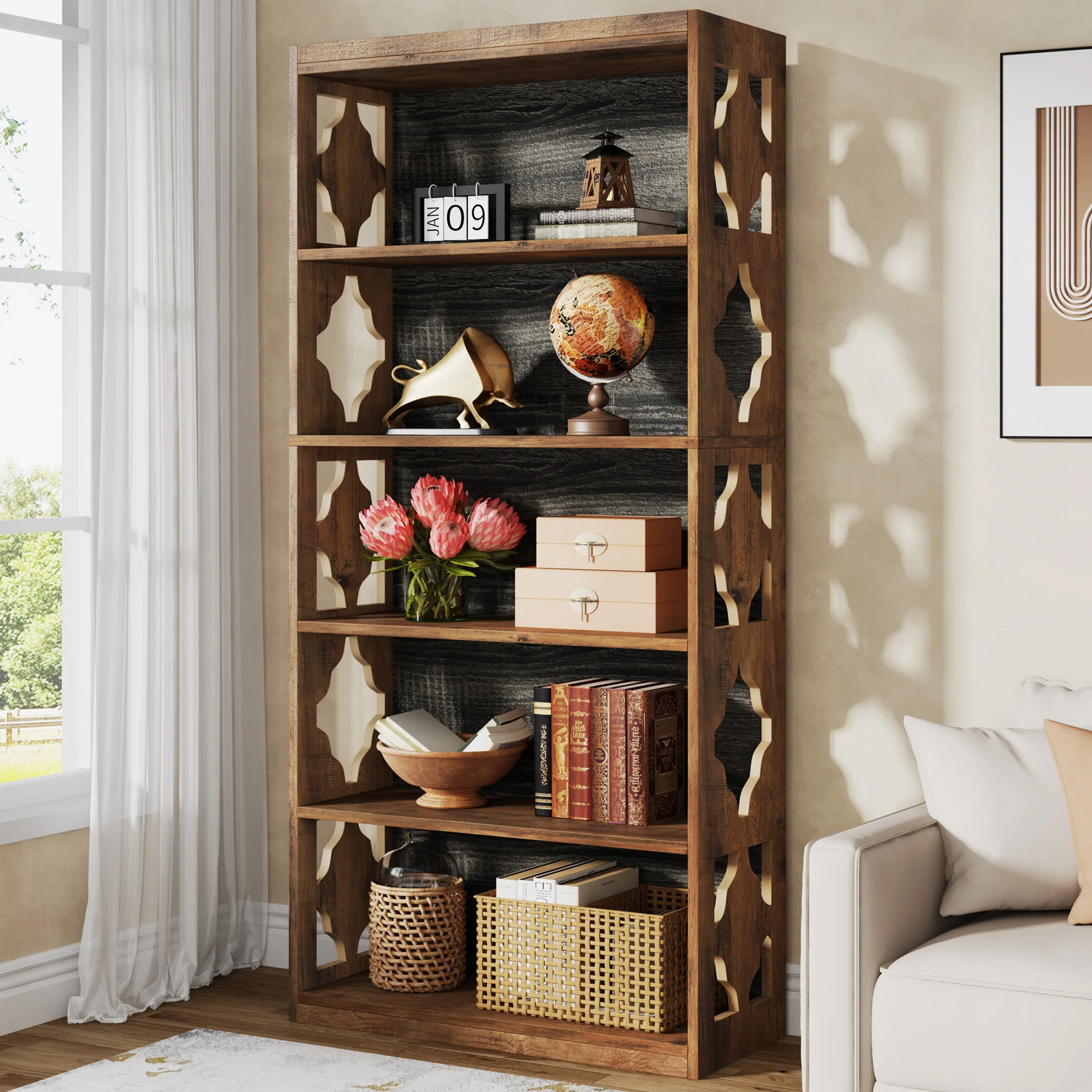 6-Tier Bookshelf, 70-Inch Wood Bookcase with Storage Shelves - Image 7