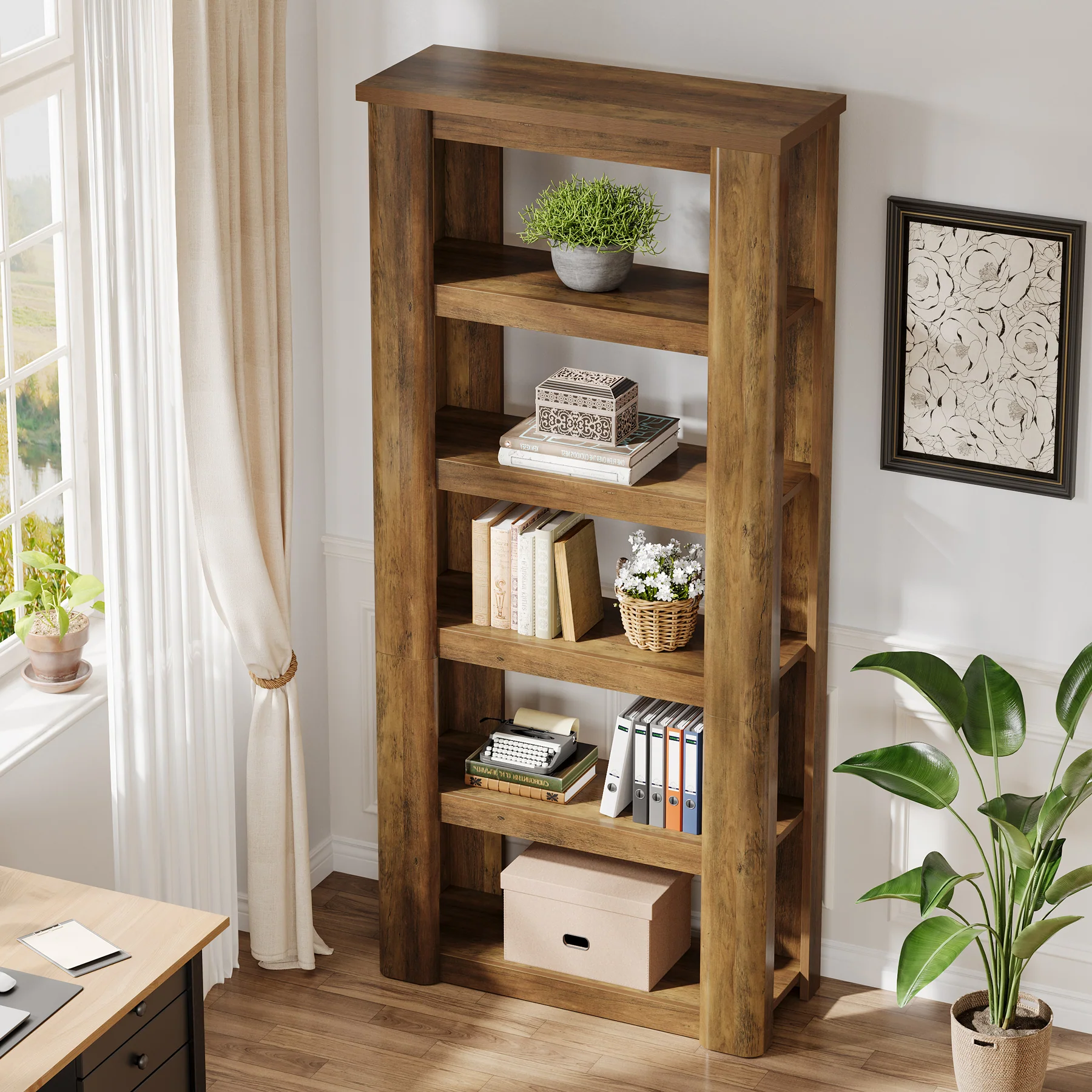 6-Tier Bookshelf, 71" Tall Bookcase Floor Standing Display Storage Shelves - Image 3