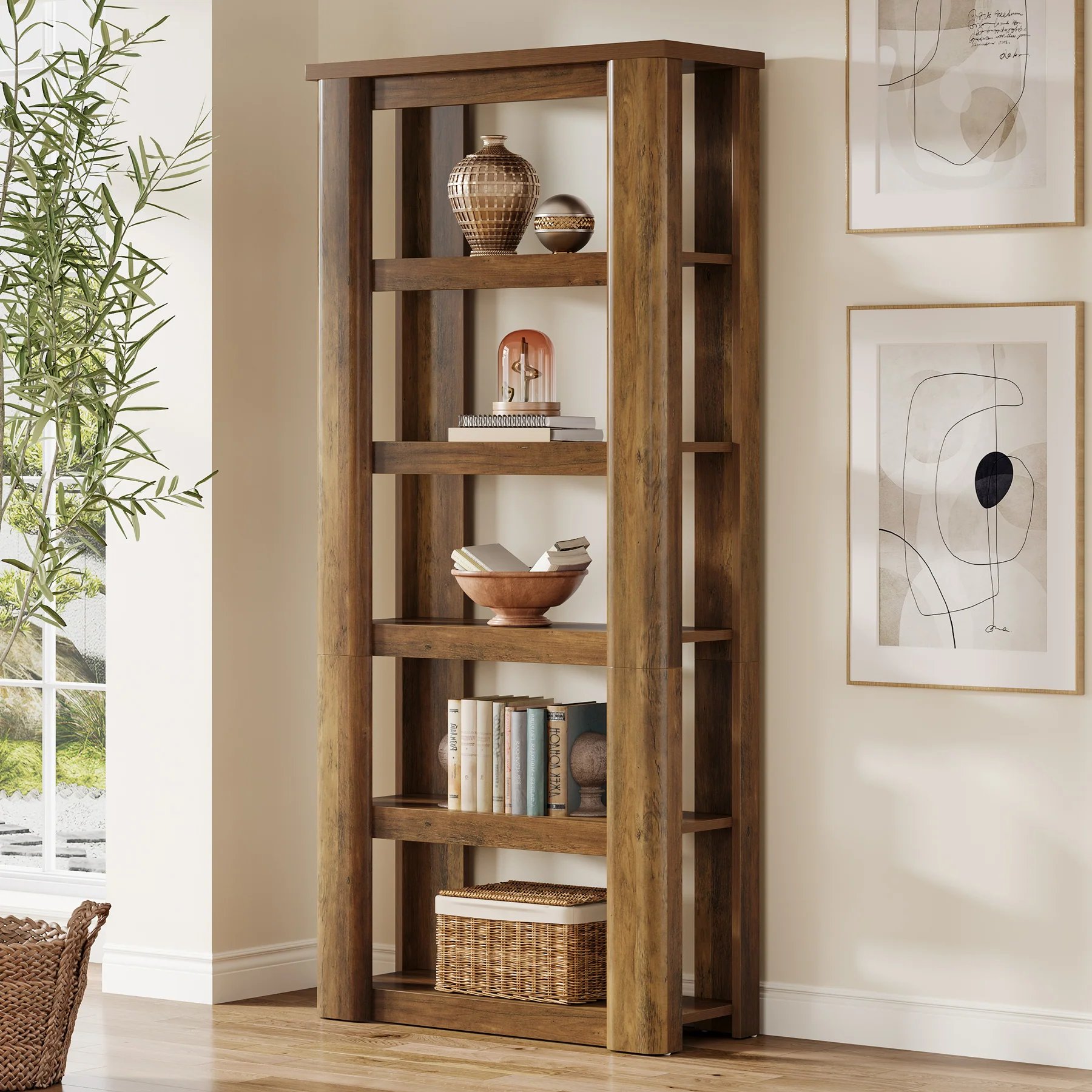 6-Tier Bookshelf, 71" Tall Bookcase Floor Standing Display Storage Shelves - Image 4