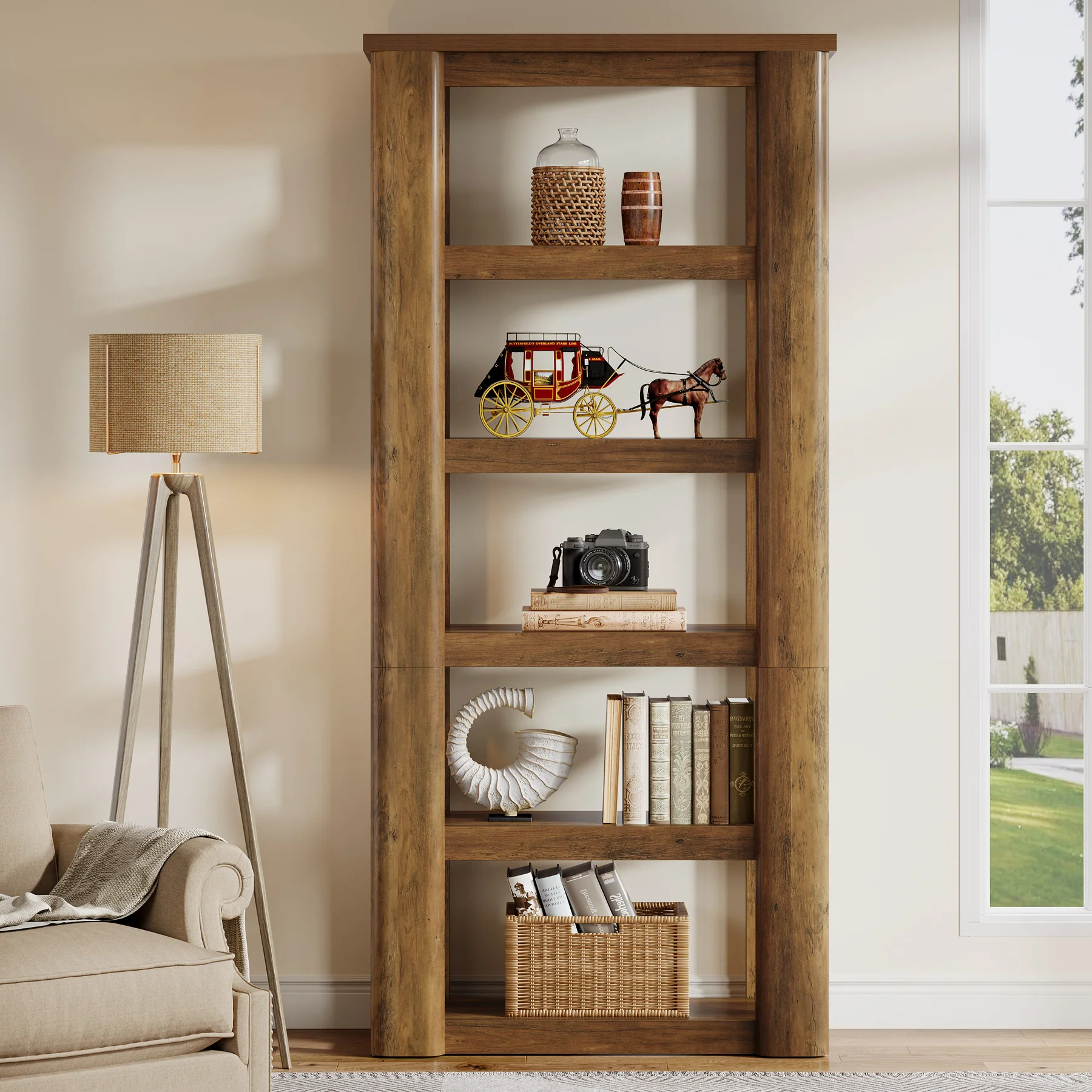6-Tier Bookshelf, 71" Tall Bookcase Floor Standing Display Storage Shelves - Image 5