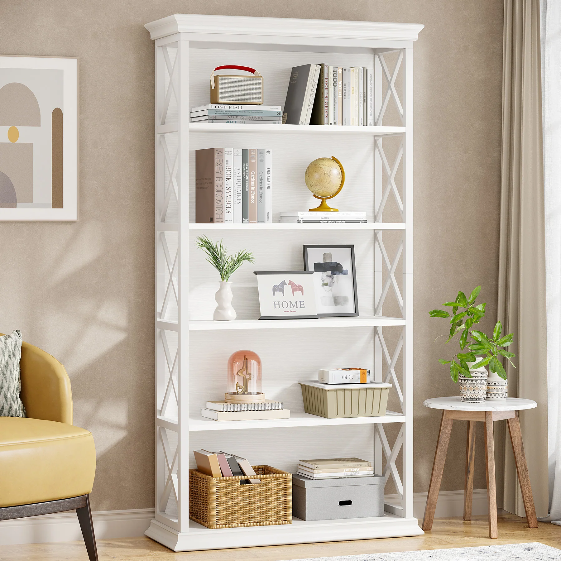 6-Tier Bookshelf, 70.87" Etagere Metal and Wooden Bookcase for Home Office - Image 13