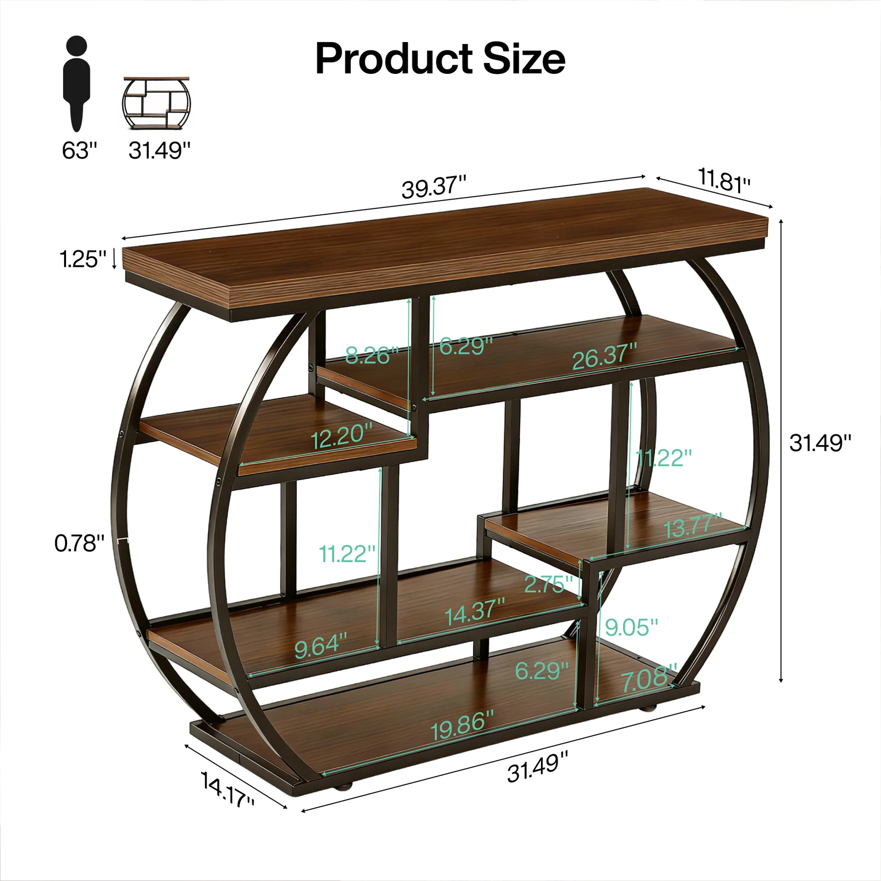6-Tier Console Table, 39.4" Sofa Entryway Table with Shelves for Hallway - Image 2