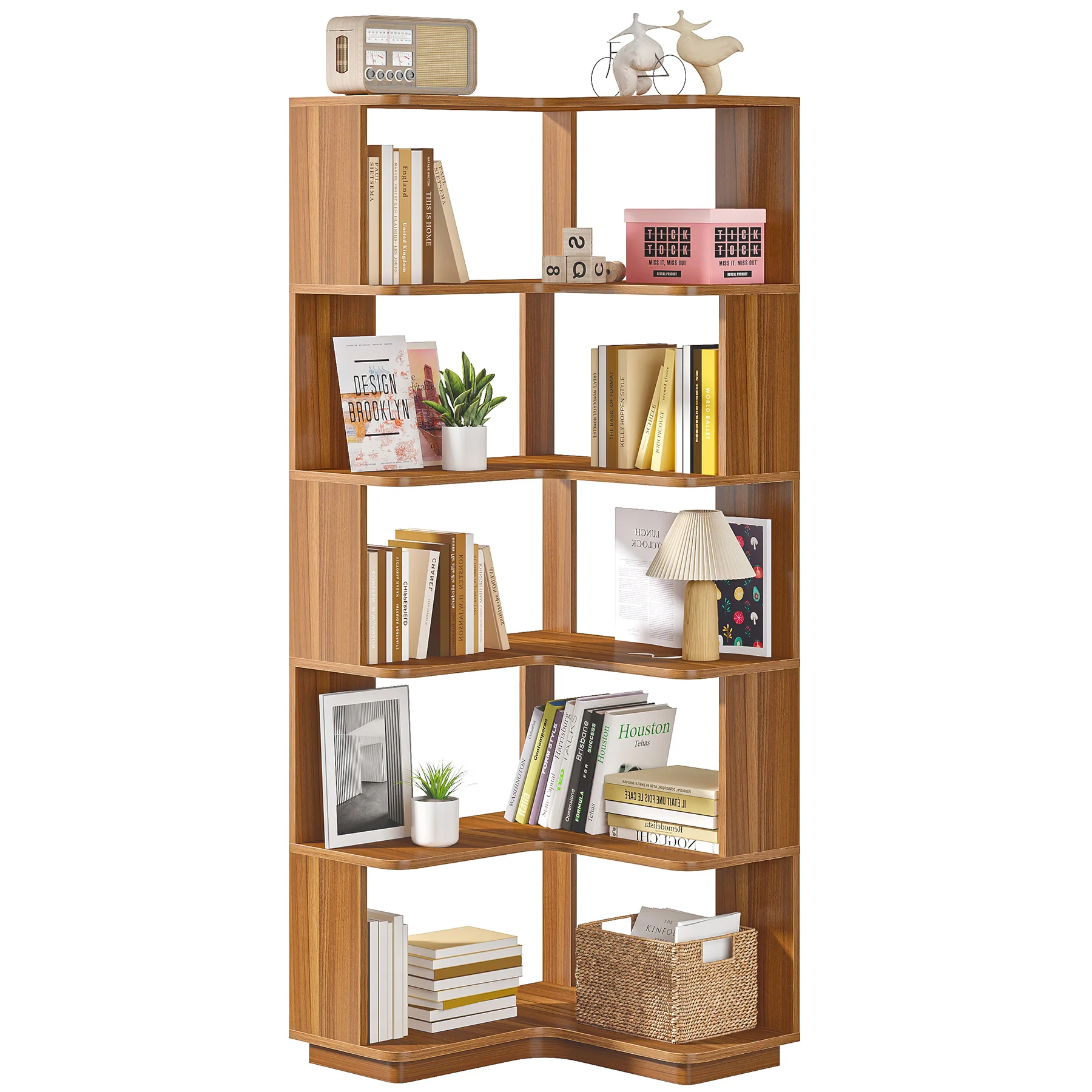 6-Tier Corner Bookshelf, 64.96" Corner Bookcase with Anti-Drop Panel - Image 2