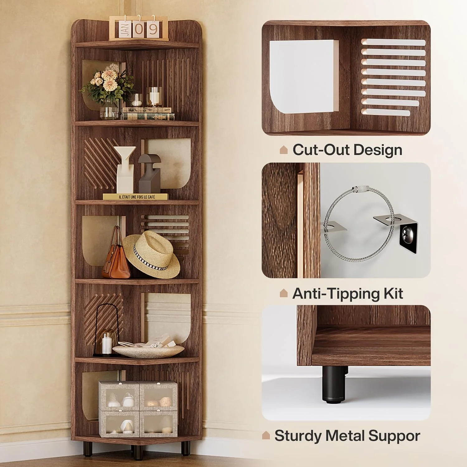 Tribesigns 6-Tier Corner Shelf, Tall Skinny Display Bookcase for Small Spaces - Image 7