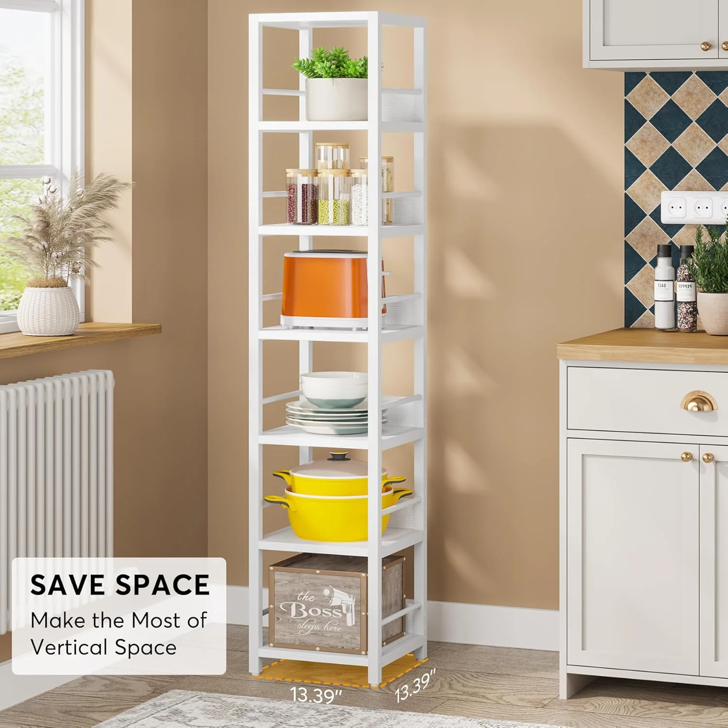 Tribesigns 6-Tier Narrow Corner Shelf, 74.8-Inch Tall Industrial Storage Bookshelf - Image 14