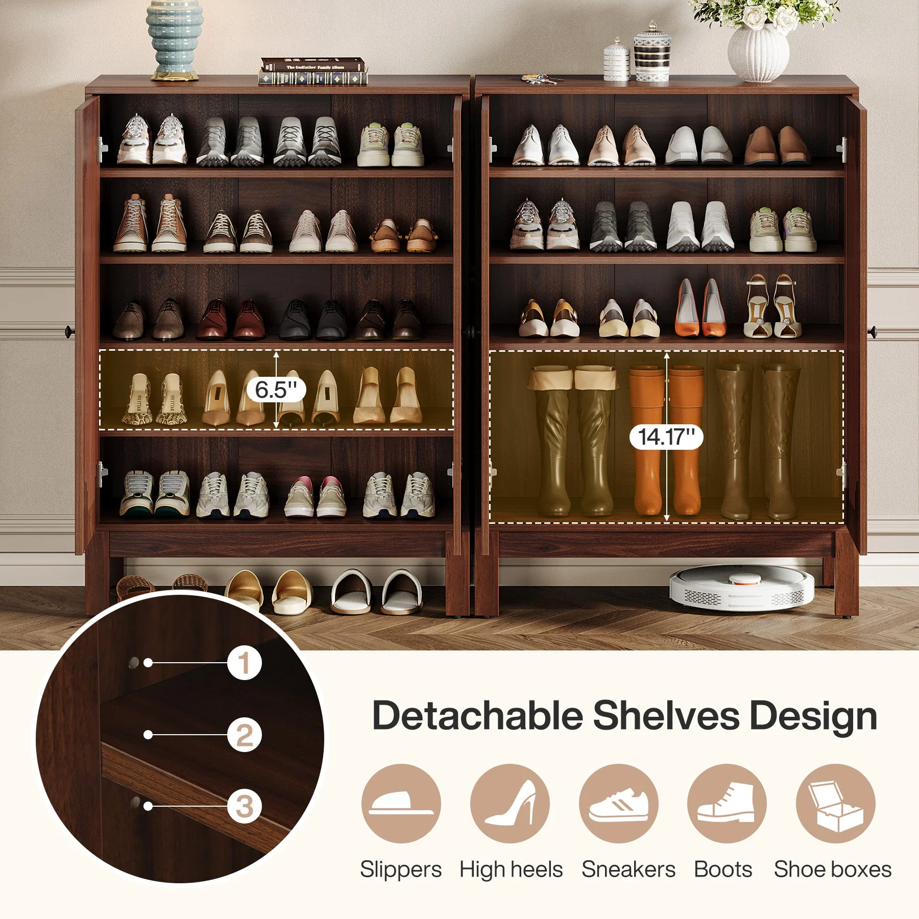20 Pairs Shoe Cabinet, 6-Tier Shoe Storage Organizer with Adjustable Shelves - Image 7