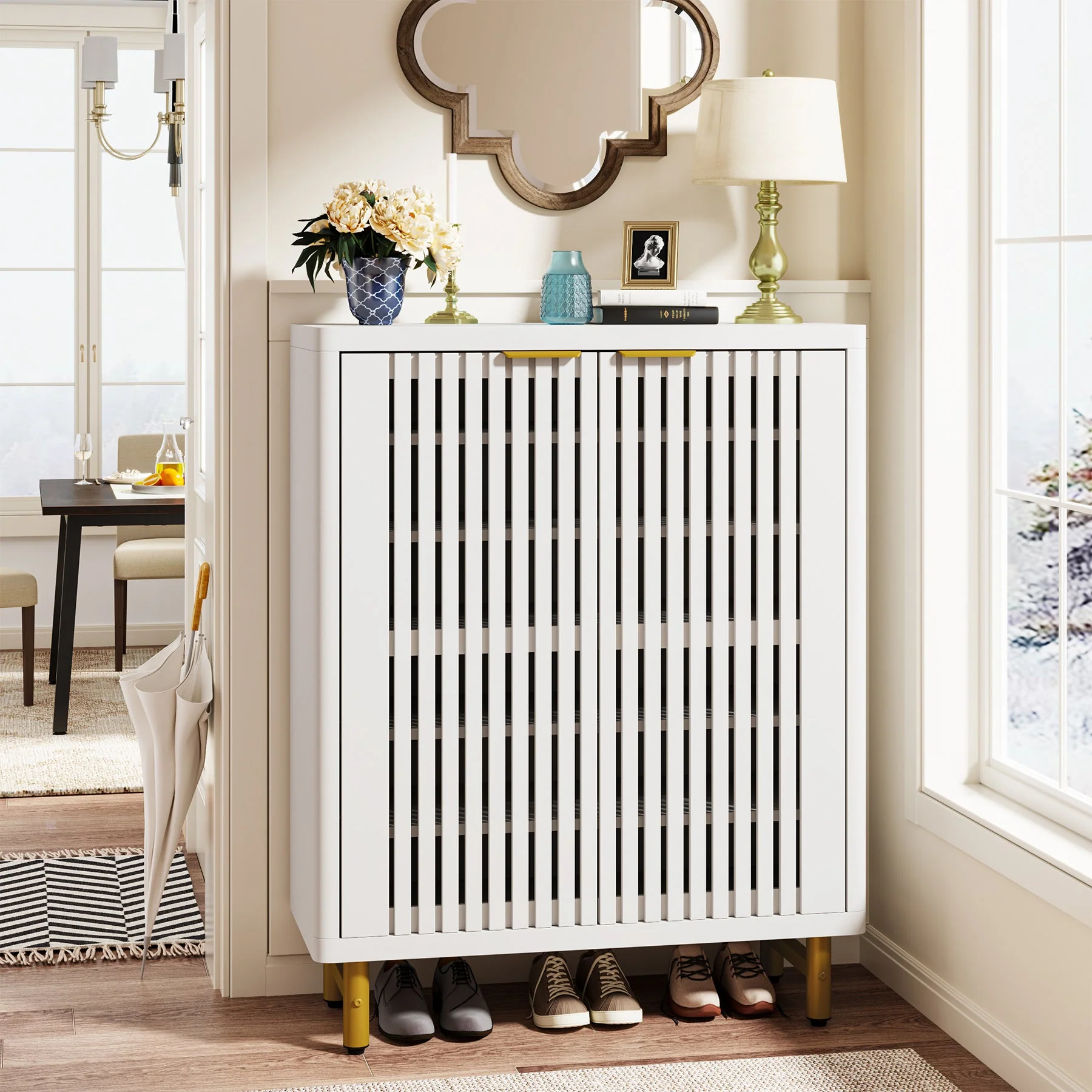 6-Tier Wooden Shoe Cabinet with Louvered Doors & Adjustable Shelves - Image 12