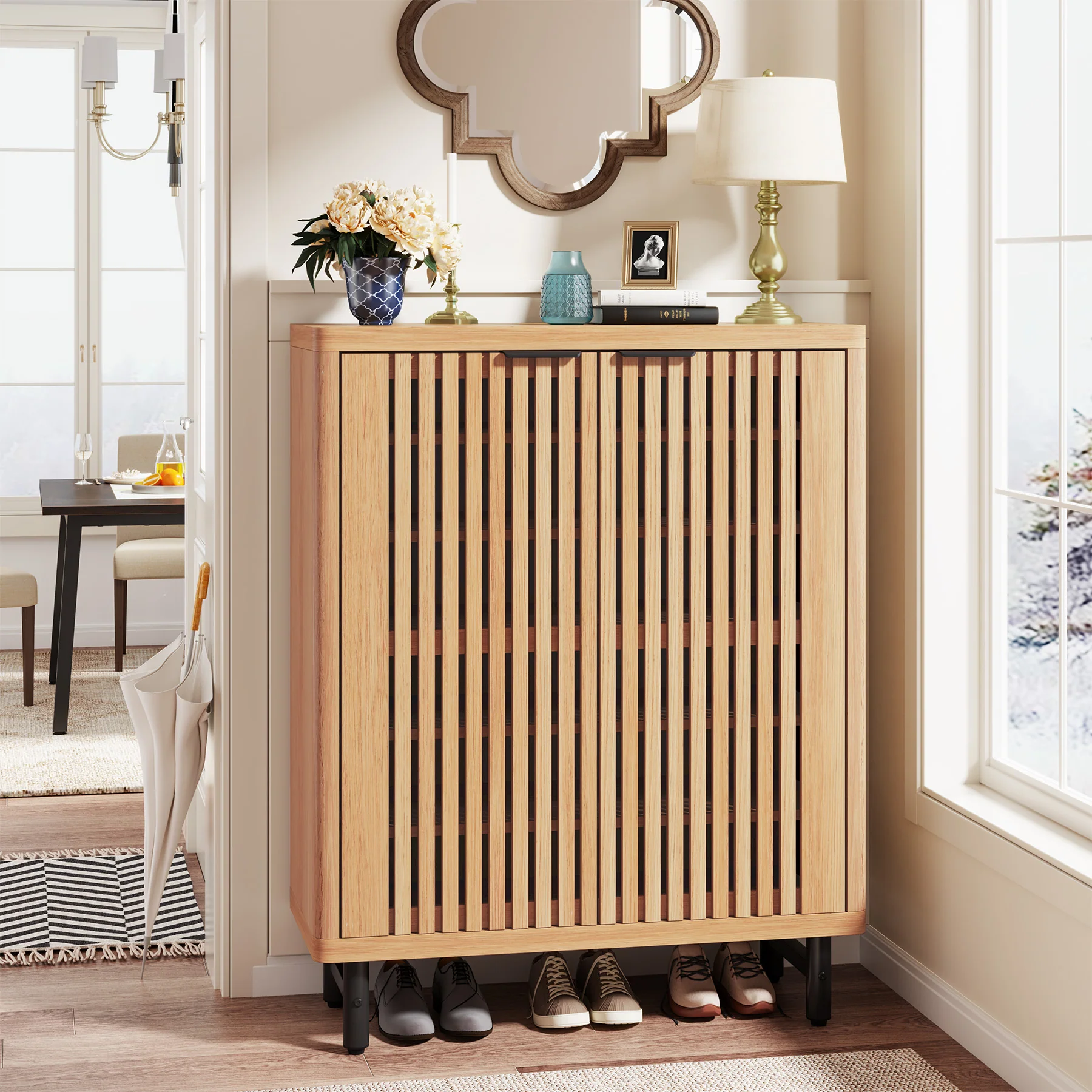6-Tier Wooden Shoe Cabinet with Louvered Doors & Adjustable Shelves - Image 14