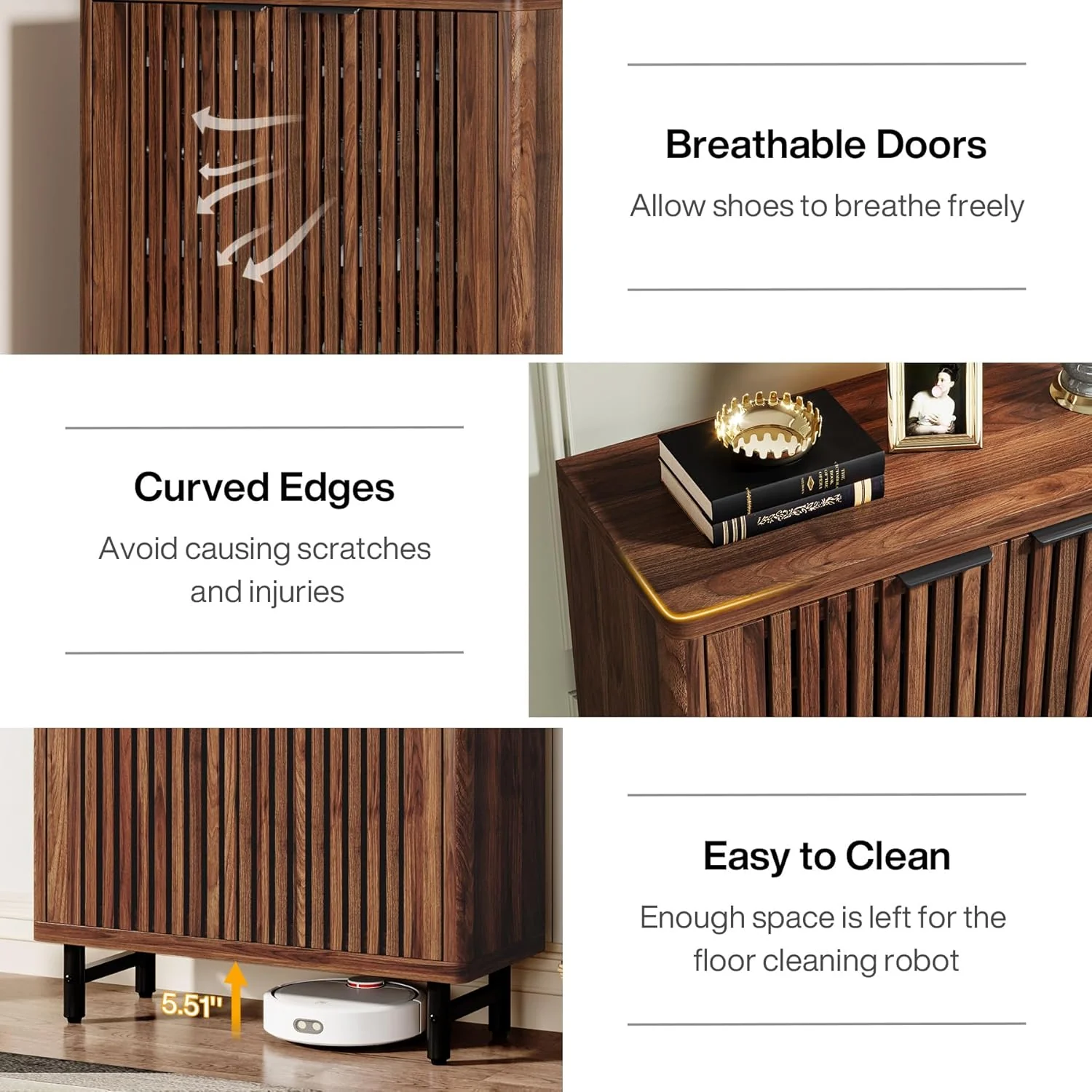 6-Tier Wooden Shoe Cabinet with Louvered Doors & Adjustable Shelves - Image 7